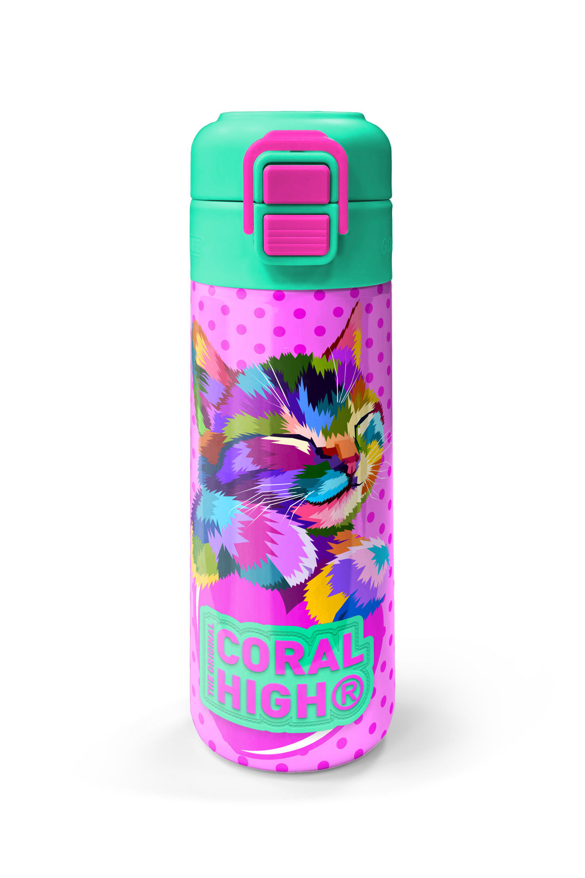 Kids Pembe Mavi Kedi Desenli Pipetli ve Direkt İçim Çelik Termos 500 ml 31842
