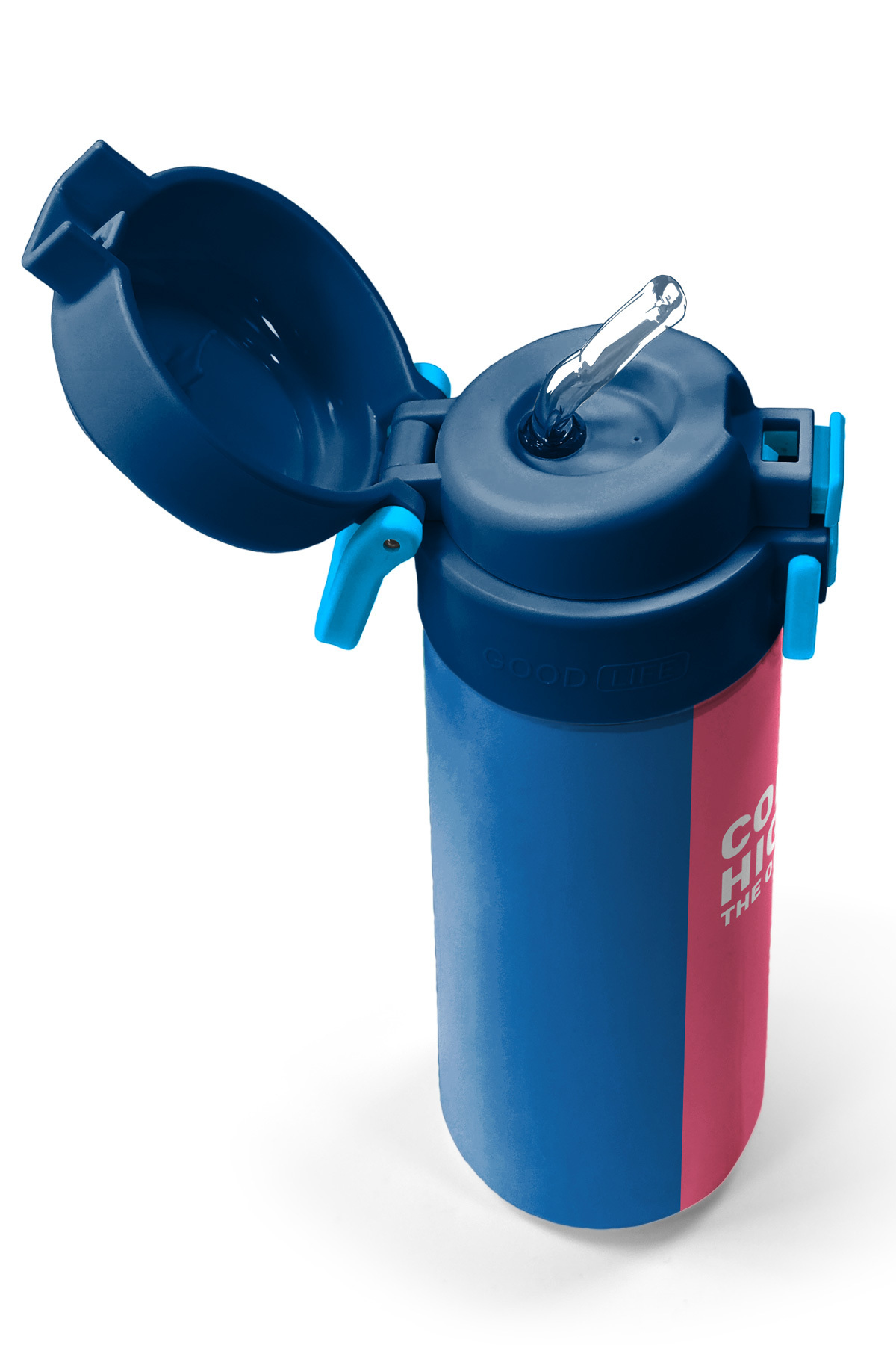 Kids Renkli Çizgili Desenli Pipetli ve Direkt İçim Çelik Termos 500 ml 31879