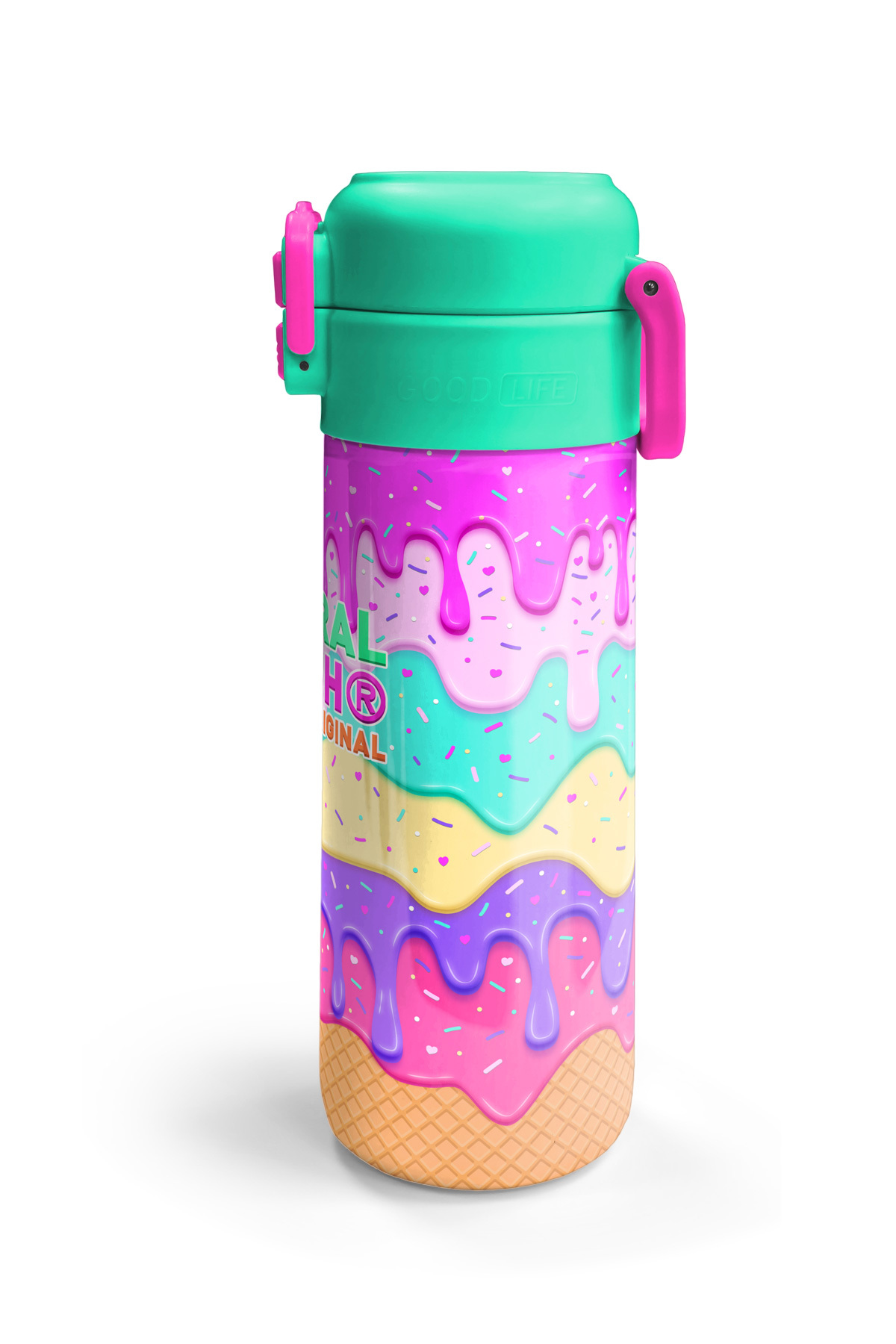 Kids Pembe Rengarenk Dondurma Desenli Pipetli ve Direkt İçim Çelik Termos 500 ml 31938