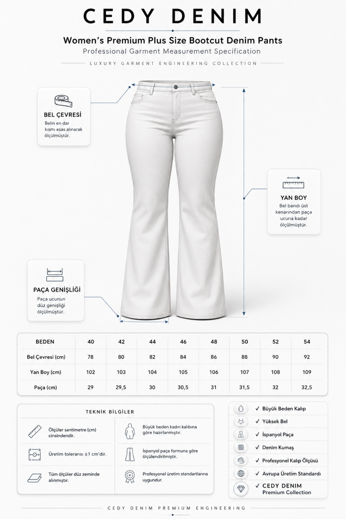 CEDY DENIM - Kadın Büyük Beden İspanyol Paça Yüksek Bel Skinny Fit Likralı Pantolon C628 görsel 2