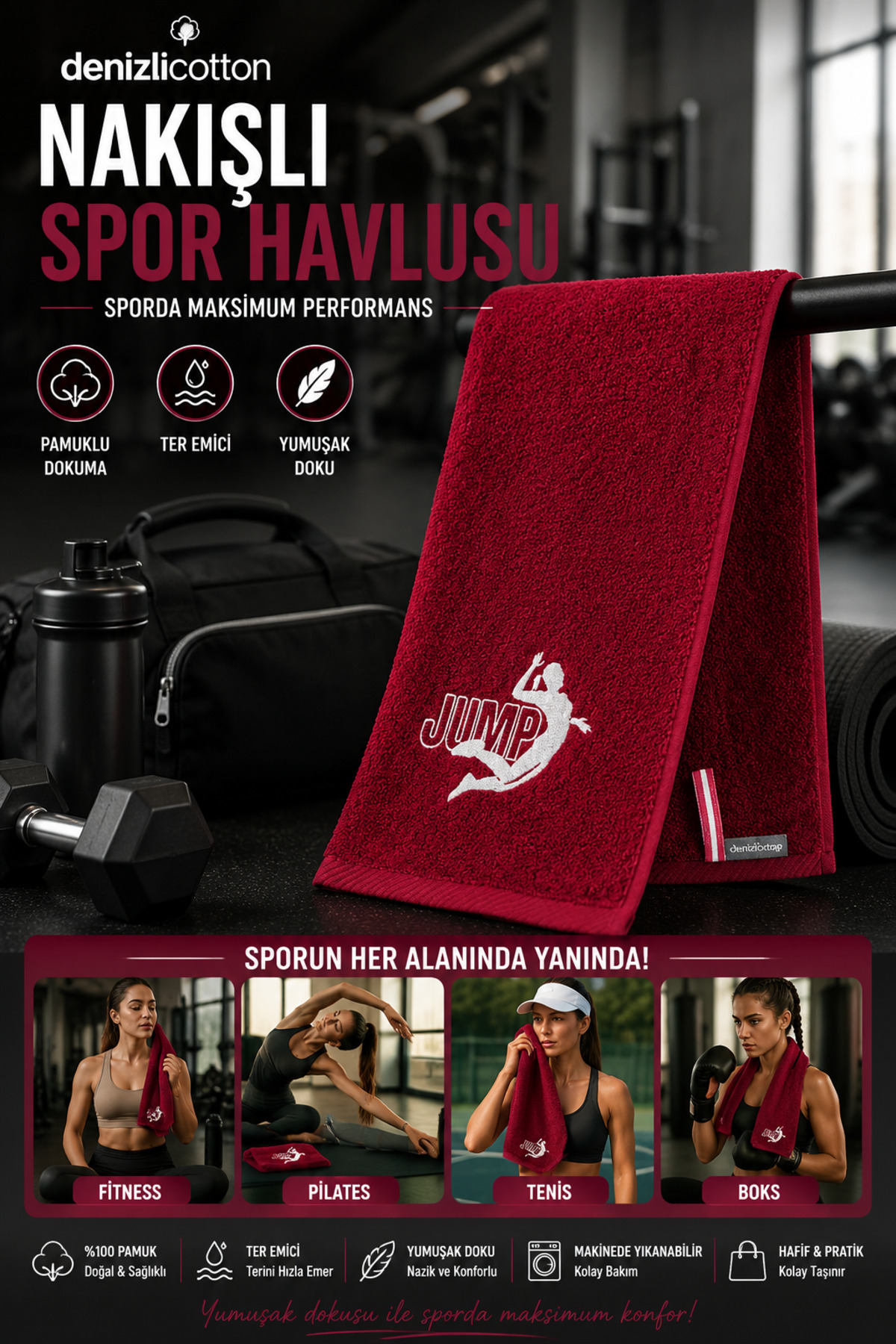 Embroidered Sports Towel Cotton, Anti-bacterial, Sweat Absorbing Fitness Plates Boxing Tennis Sports Towel