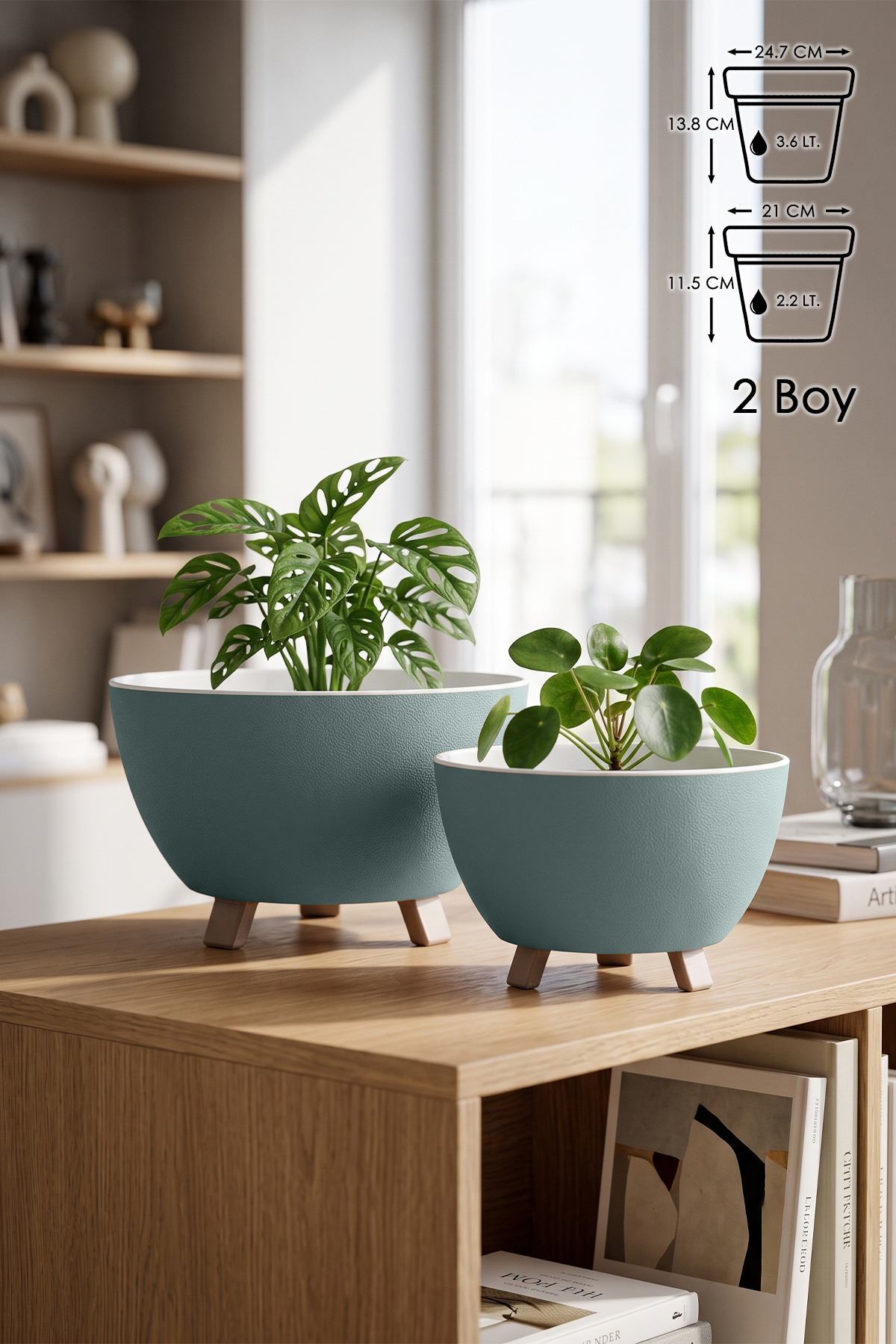 ToXA 2 Boy Sora Ayaklı Saksı Seti 2'li Set Drenajlı Süzgeçli