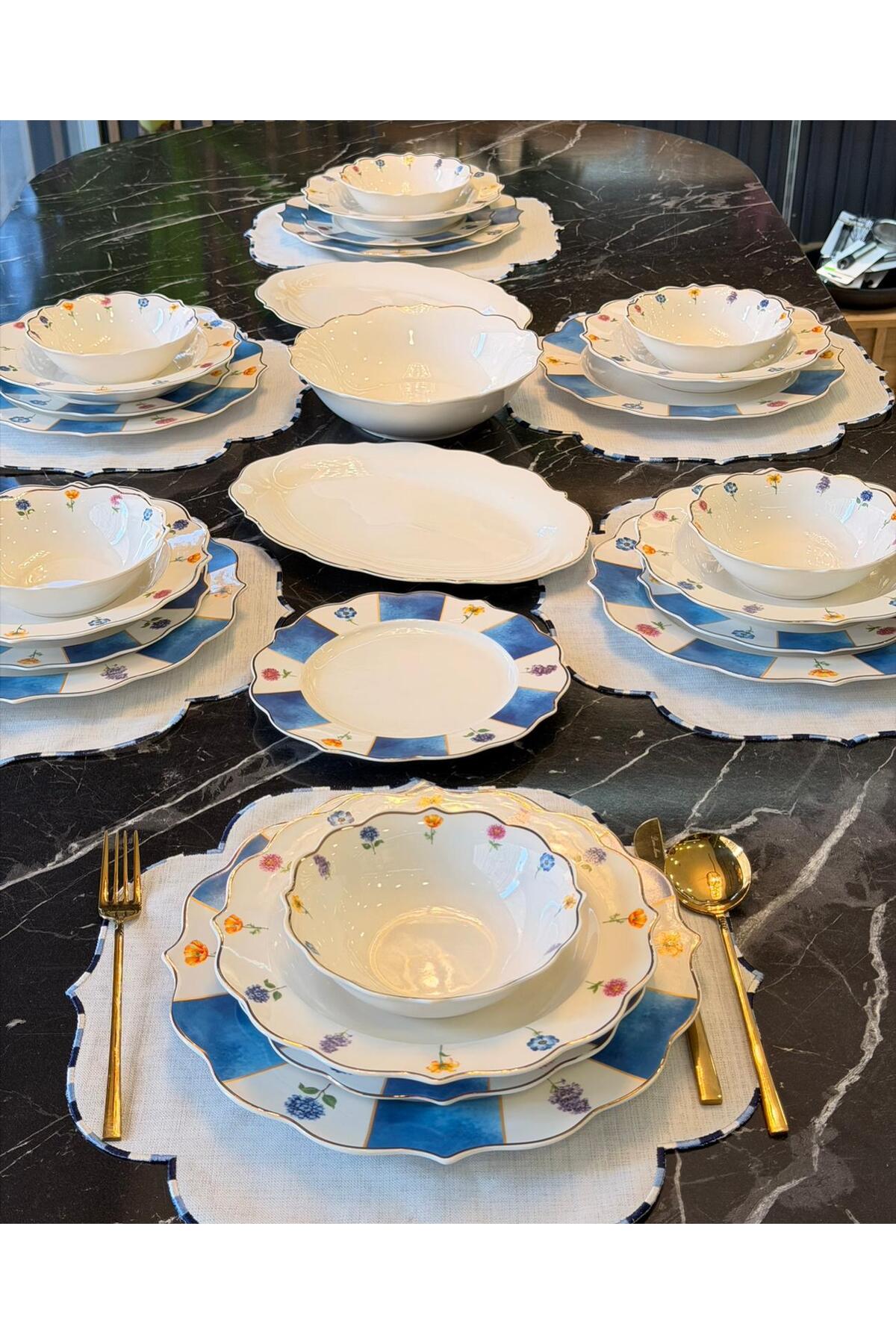 Onedekor 24 Parça 6 Kişilik Lavinya Blue Porselen Yemek Takımı