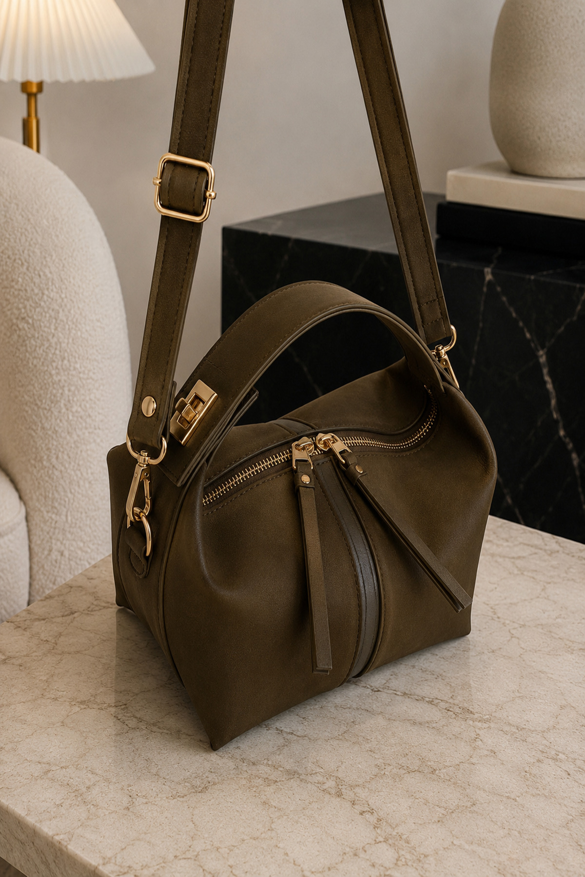 Women's Archel Suede Handbag Khaki