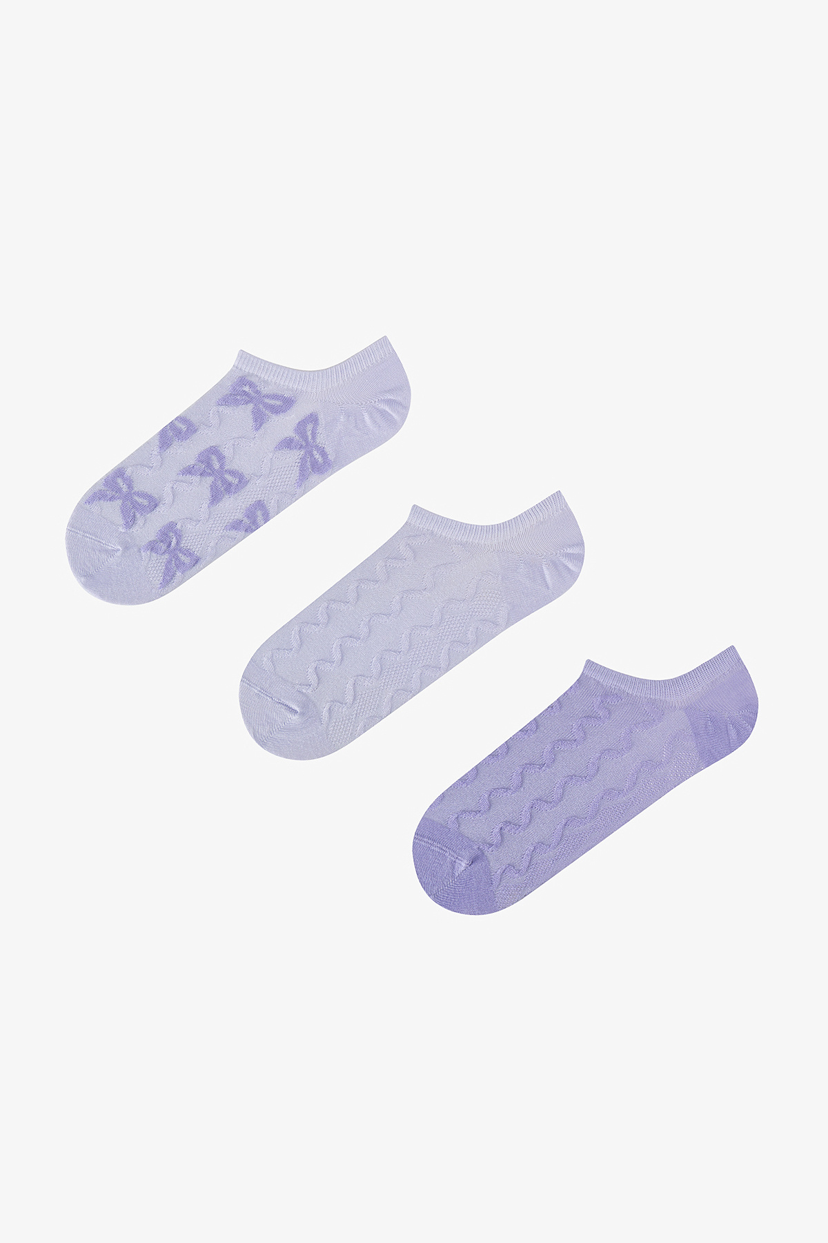 3 Pairs of Toe Seamless Cotton Colorful Bowknot Embossed Patterned Sneaker Socks