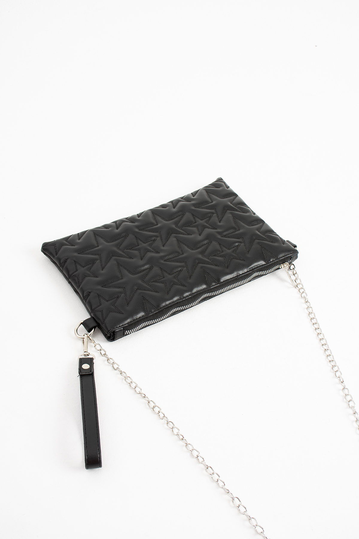 Zealous Yıldız desenli siyah Portföy & Clutch Çanta Çıkarabilir Bileklik Askılı çanta görsel 4