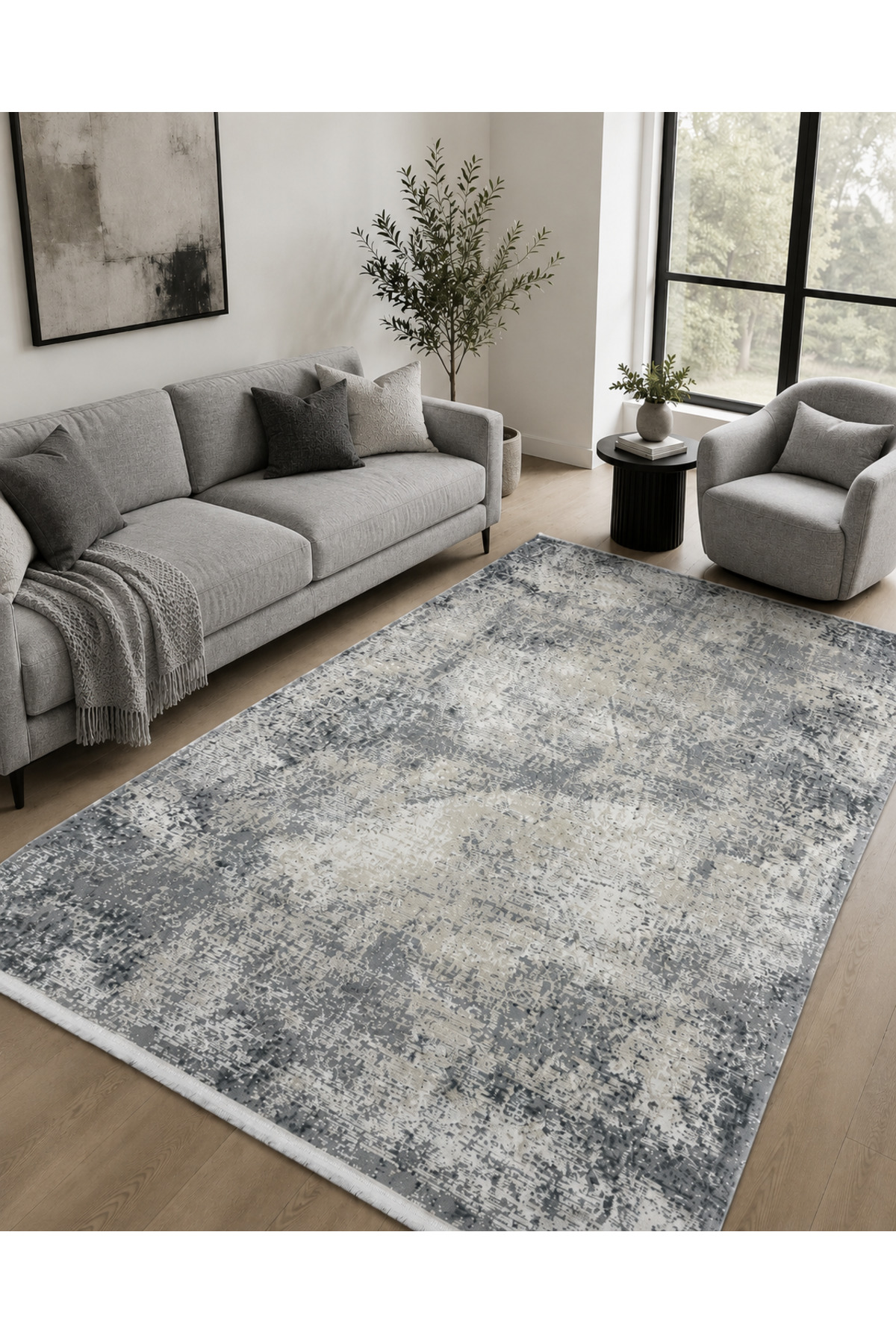 4 Square Meters - 6 Square Meters Bamboo Style Modern Woven Living Room Kitchen Rug Antiallergic Grey