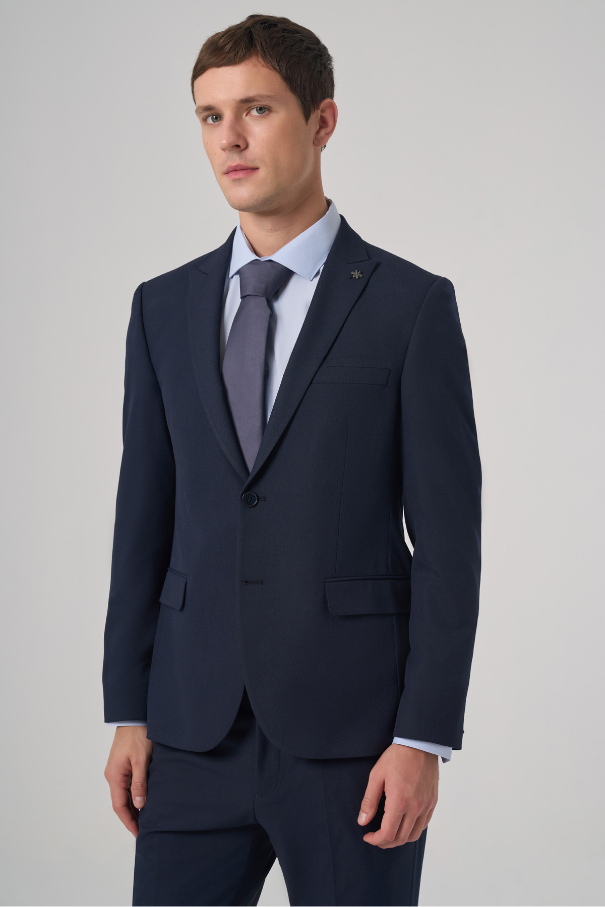 Morven Erkek Lacivert Basic Düz Slim Fit Dar Kesim Çift Yırtmaç Takım Elbise