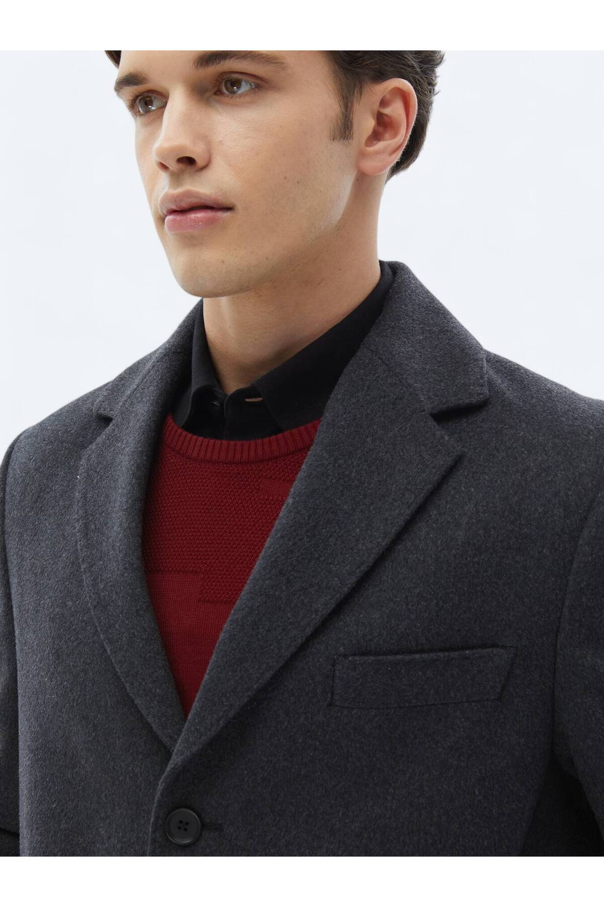 Kip Antrasit Regular Fit Casual Dokuma Palto görsel 4