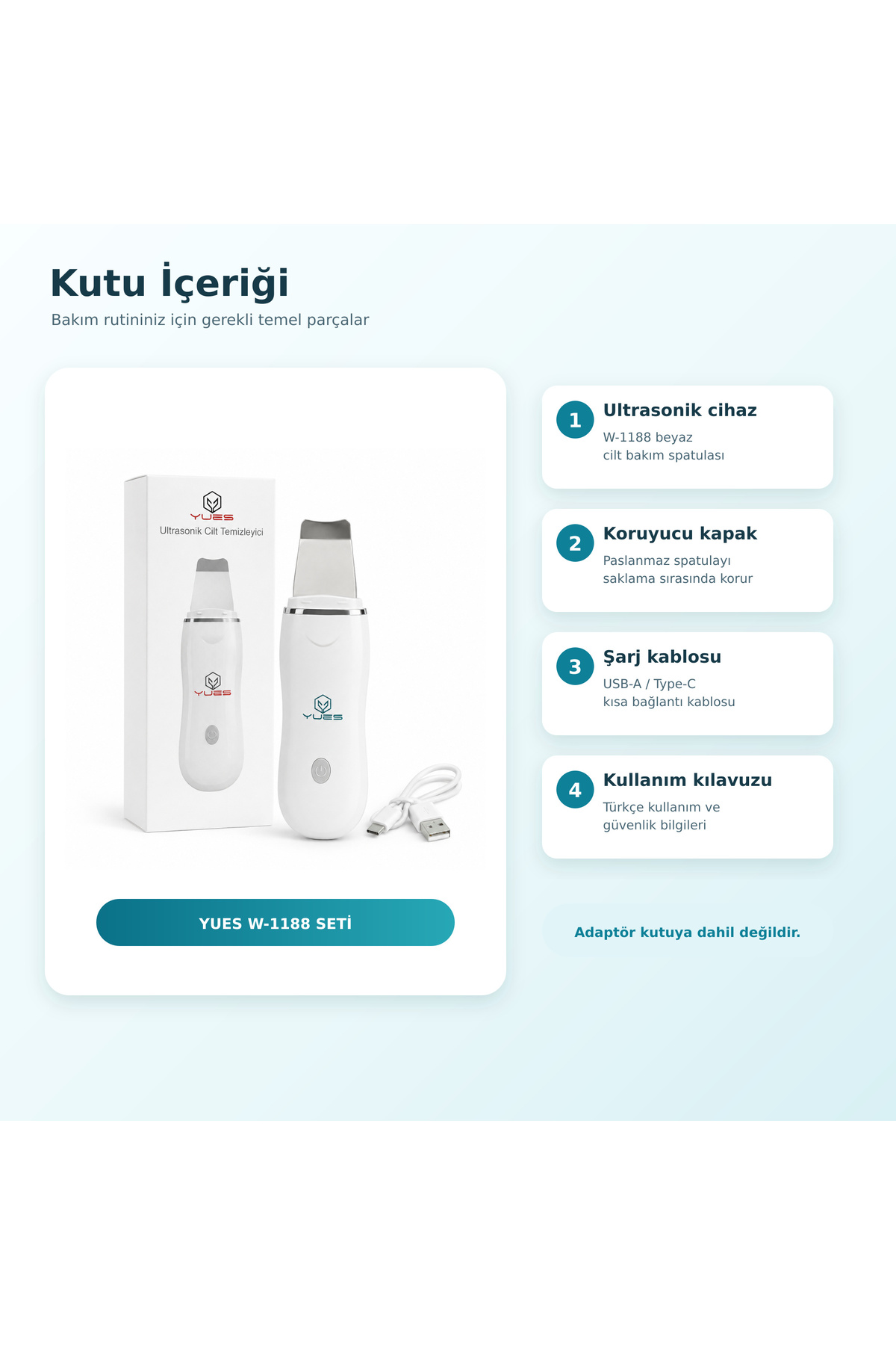 Ultrasonik Yüz Temizleme Spatulası, 24.000 Titreşim, Siyah Nokta & Gözenek Temizleyici, Şarjlı, Paslanmaz Uç — سفید YS-UYT — تصویر 8 از 9