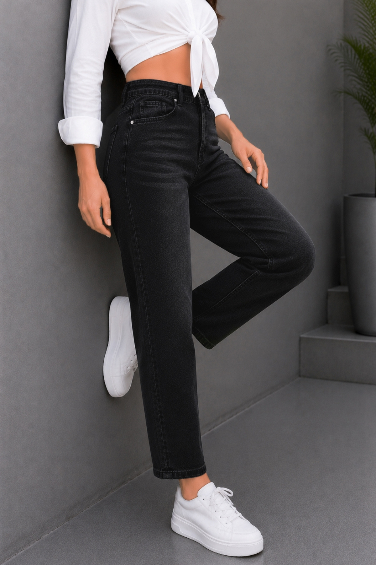 CEDY DENIM Mom Fit Jean Yüksek Bel Boyfriend Kesim Likralı Esnek Siyah Kadın Kot Pantolon C599 görsel 6