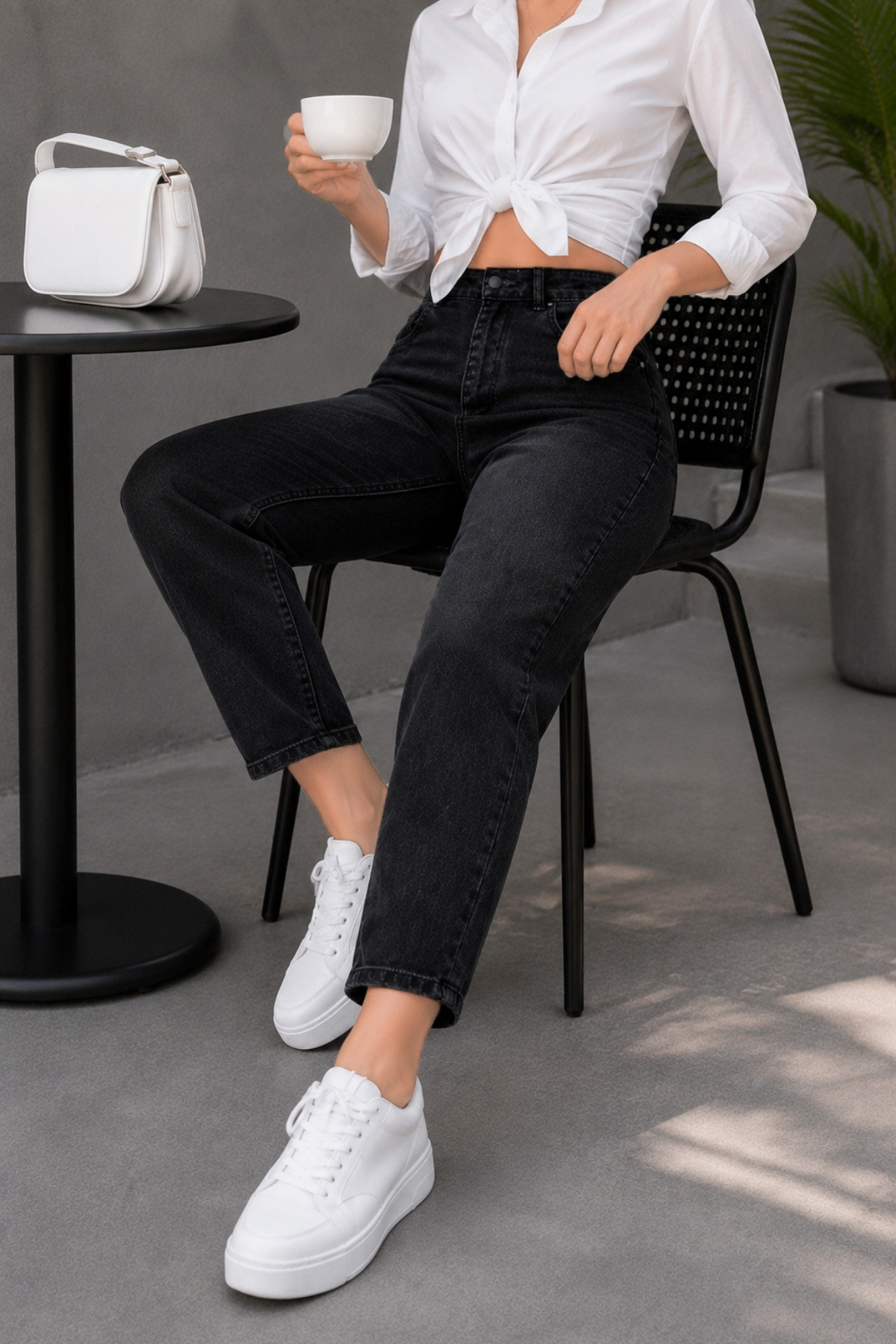 CEDY DENIM Mom Fit Jean Yüksek Bel Boyfriend Kesim Likralı Esnek Siyah Kadın Kot Pantolon C599 görsel 4