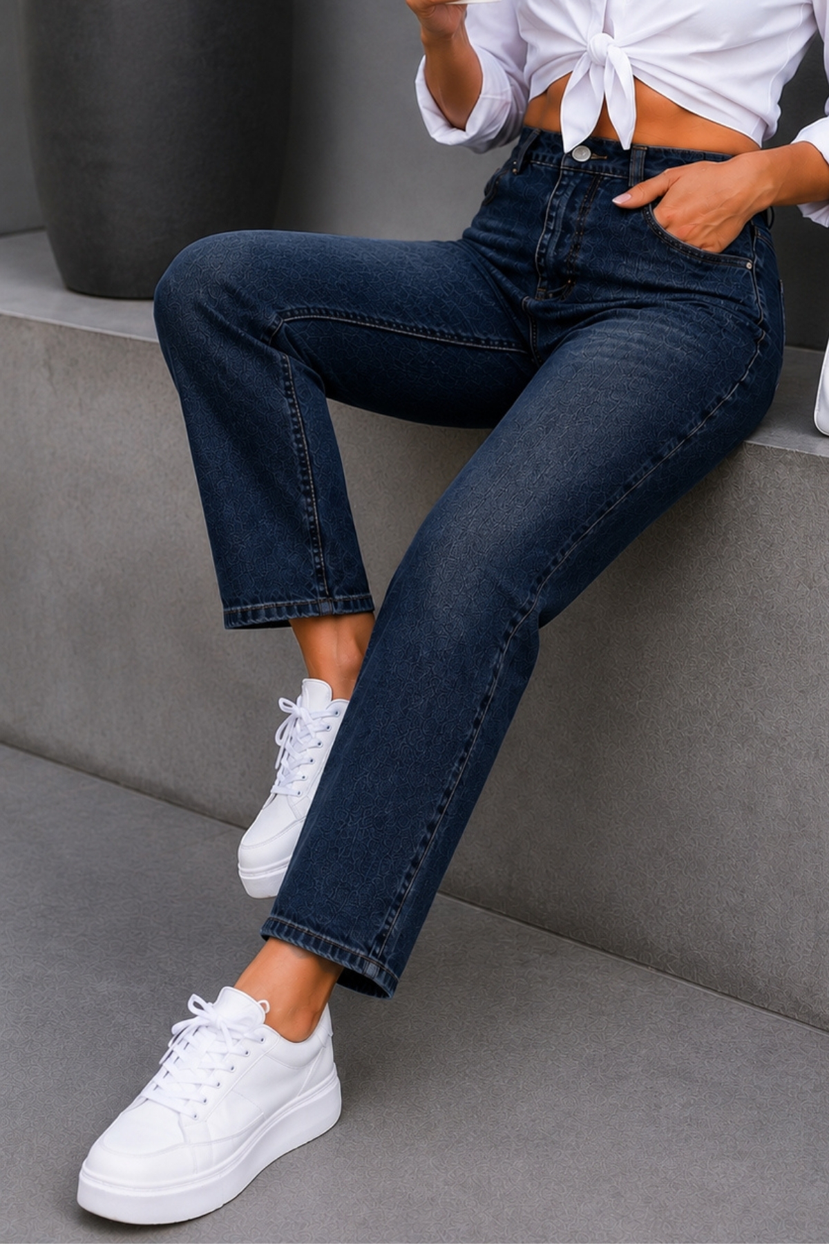 CEDY DENIM Mom Fit Jean Yüksek Bel Boyfriend Kesim Likralı Lacivert Kadın Kot Pantolon C599 görsel 6