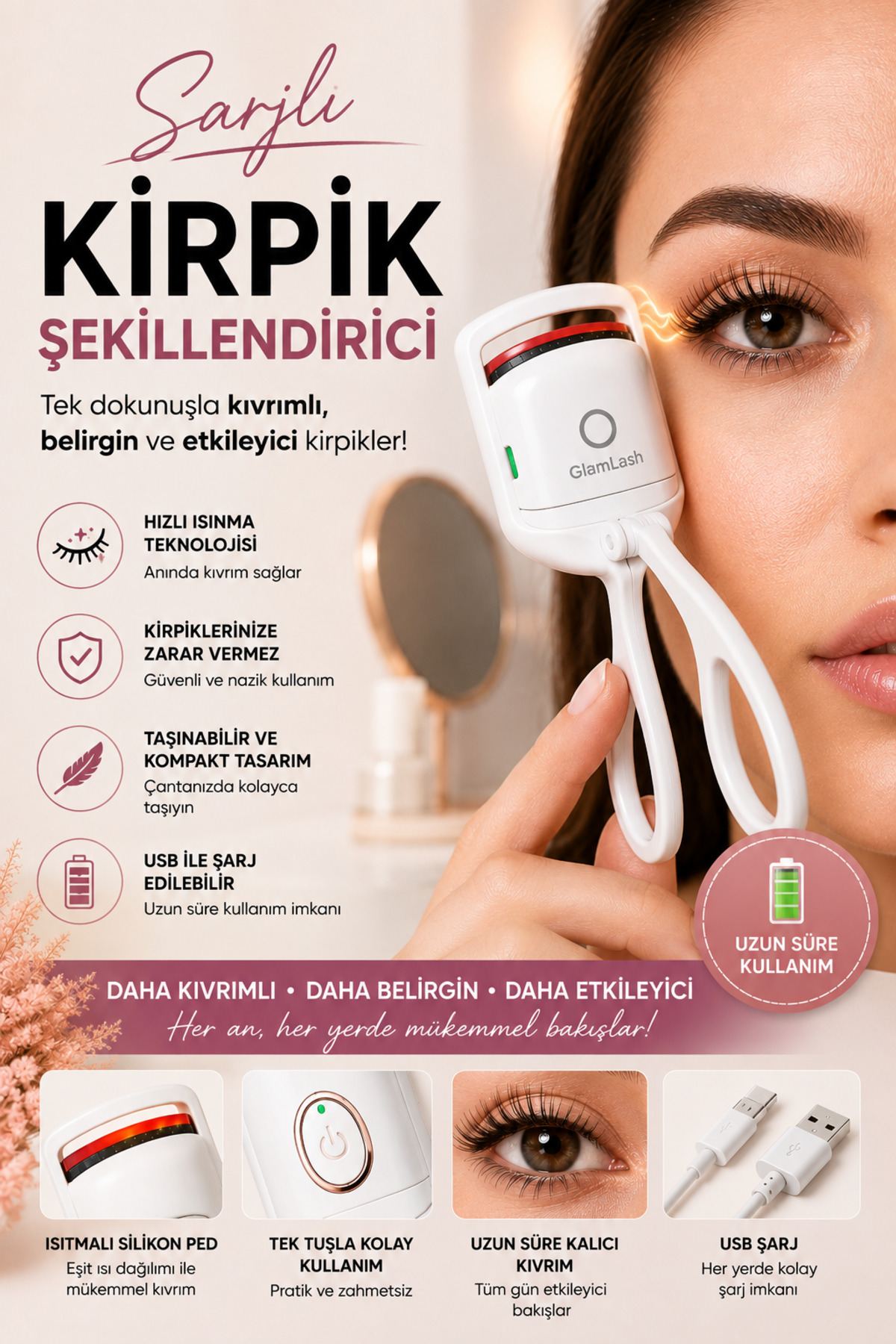ŞARJLI KİRPİK ŞEKİLLENDİRİCİ — سفید 38mbm-0581MJ