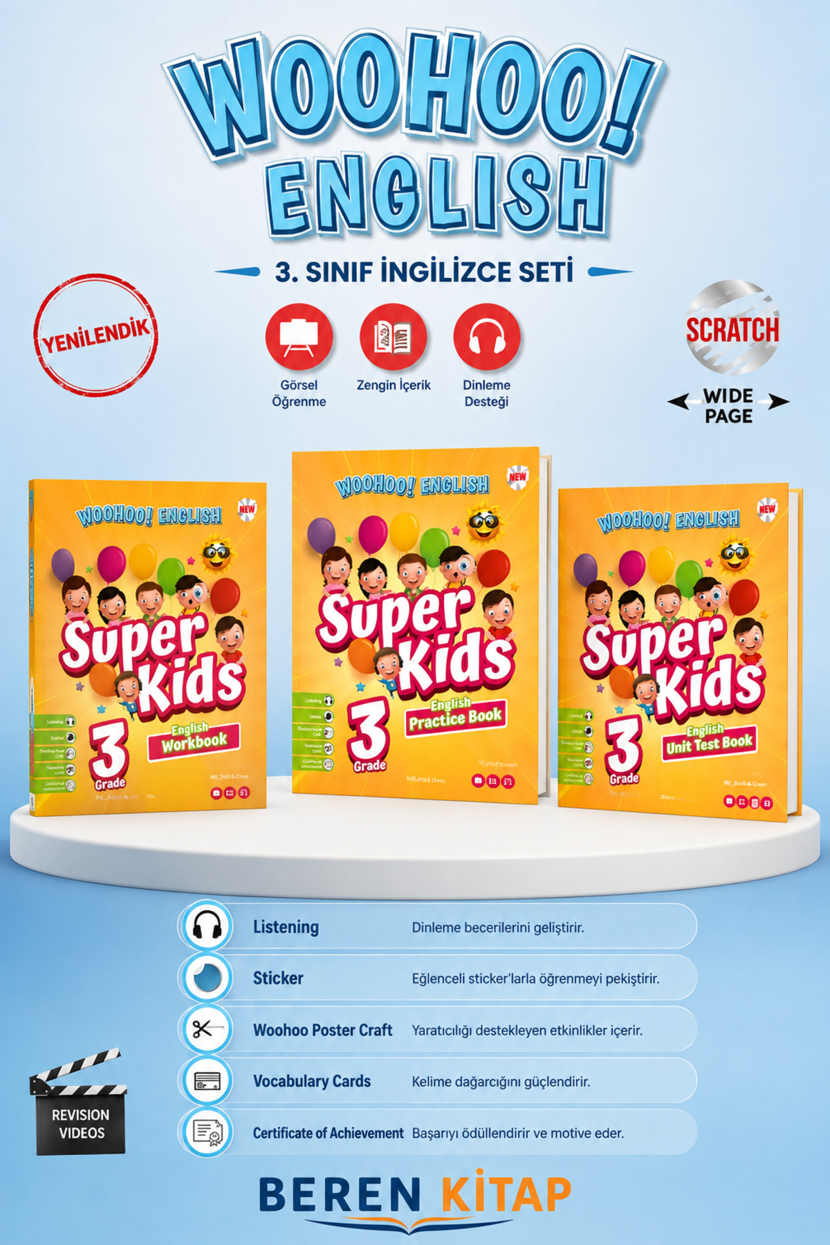 Super English Workout 教材3セット　L1 ×1、L2×2 Kırmızı Beyaz Yayınları Kırmızı Beyaz Yayınlar 3. Sınıf Woohoo