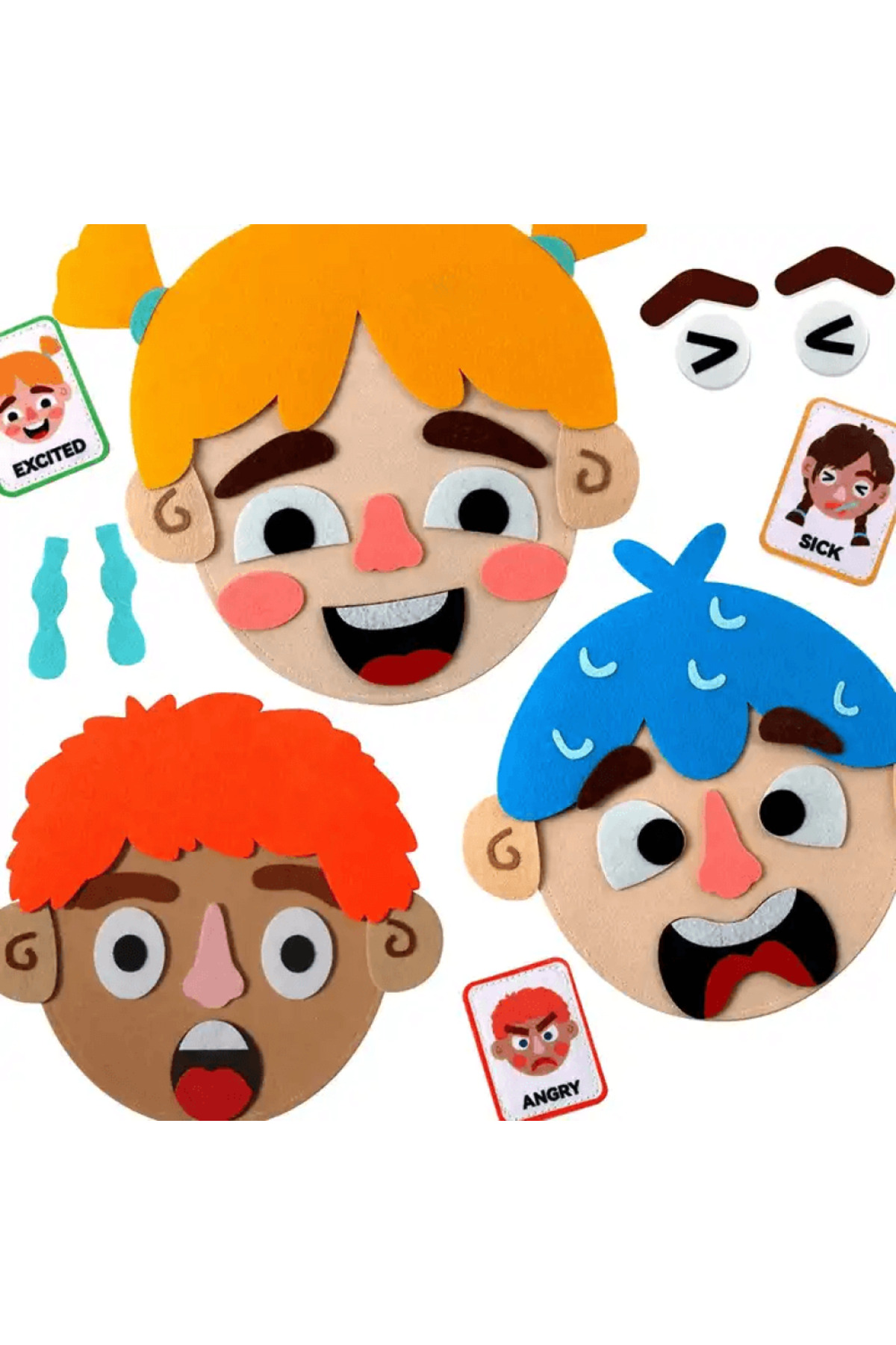 robokids Duyguları Öğreten Çift Yüzlü Keçe Oyuncak | Montessori Duygu Eğitim Seti 3+ Yaş