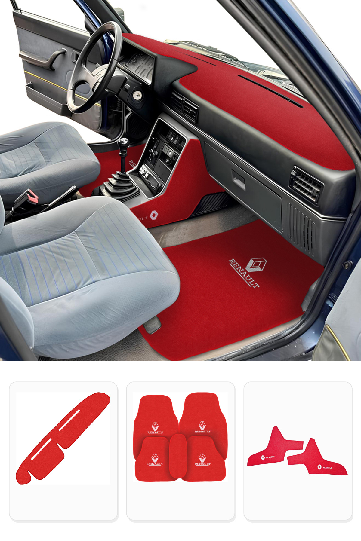 TUSBA MARKET Renault Broadway R9 R11 Spring Fairway Flash Kırmızı Oto Paspas Torpido Koruma ve Vites Konsol Halı Seti