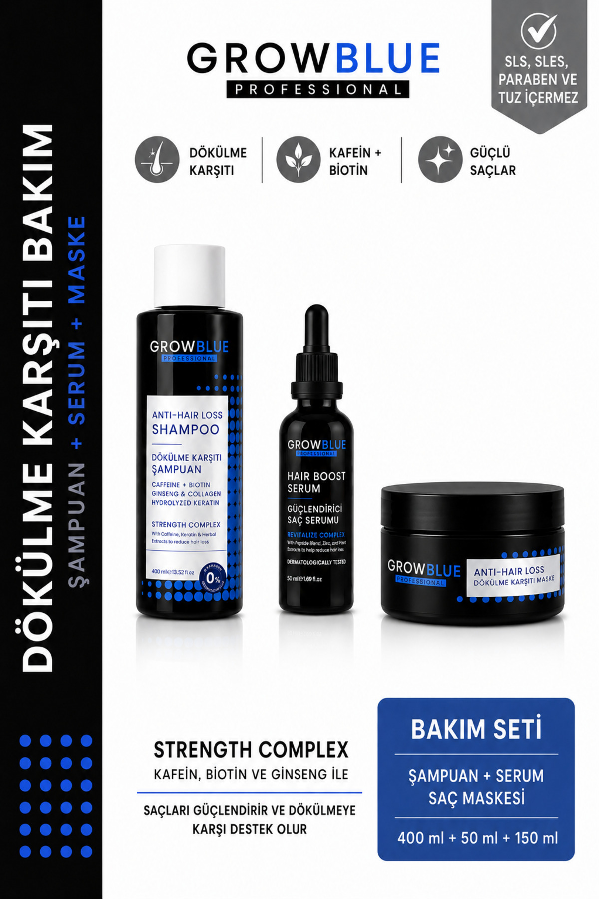 GROWBLUE Erkek Saç Dökülme Karşıtı Yoğun Bakım Seti - Güçlendirici ve Besleyici — GM-ERK-DKS-SET01