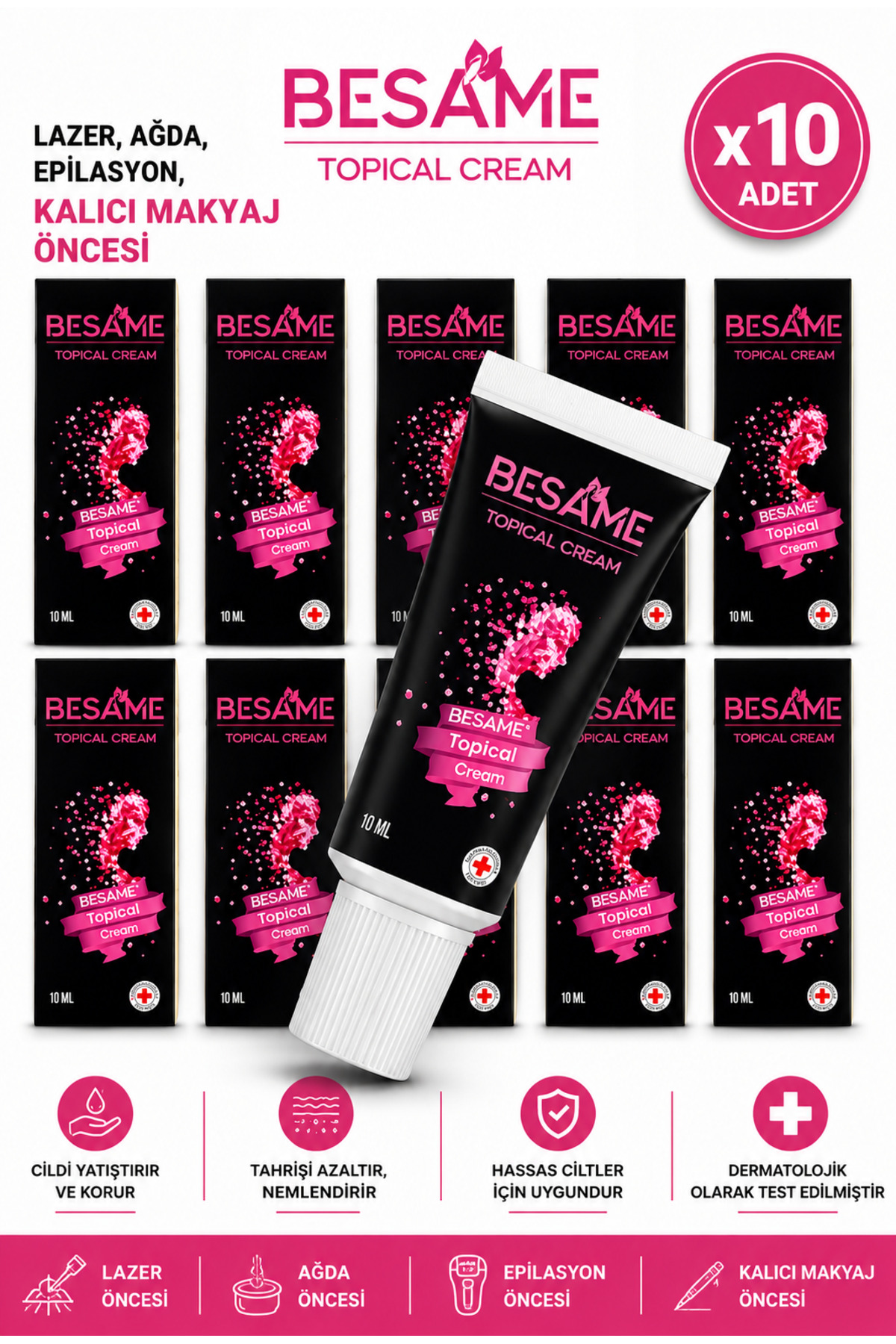Besame Topical Krem 10ML - 10lu Paket acı azaltıcı anestezi krem Lazer Epilasyon Ağda Dolgu Prp Kalıcı Makyaj — Topical_Cream_10mL_10lu — تصویر 2 از 3