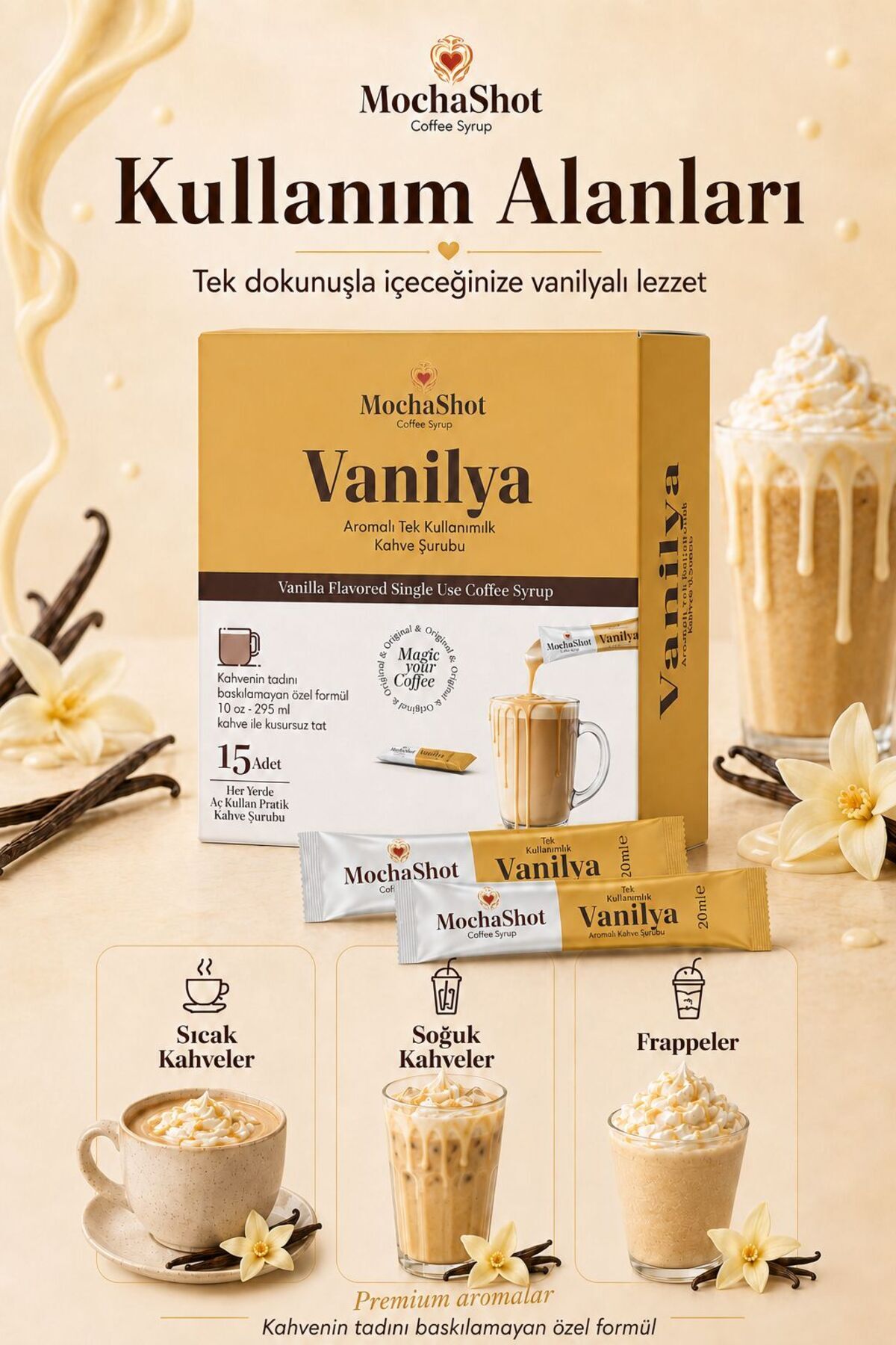 Mocha Shot Vanilya Aromalı Tek Kullanımlık Kahve Şurubu 20 ml x 15