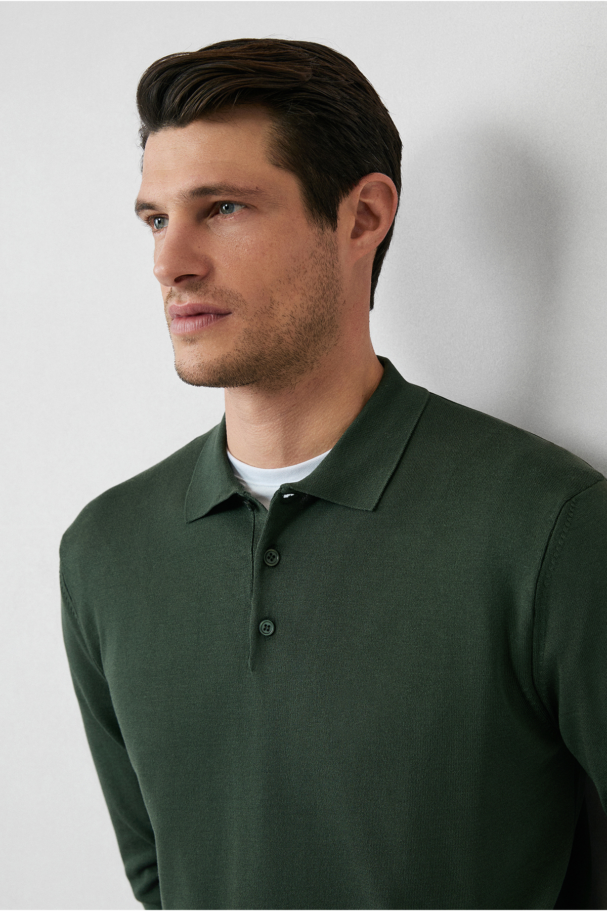 Regular Fit Düğmeli Polo Yaka Triko Kazak — خاکی KKBSD178DZ001 — تصویر 5 از 7