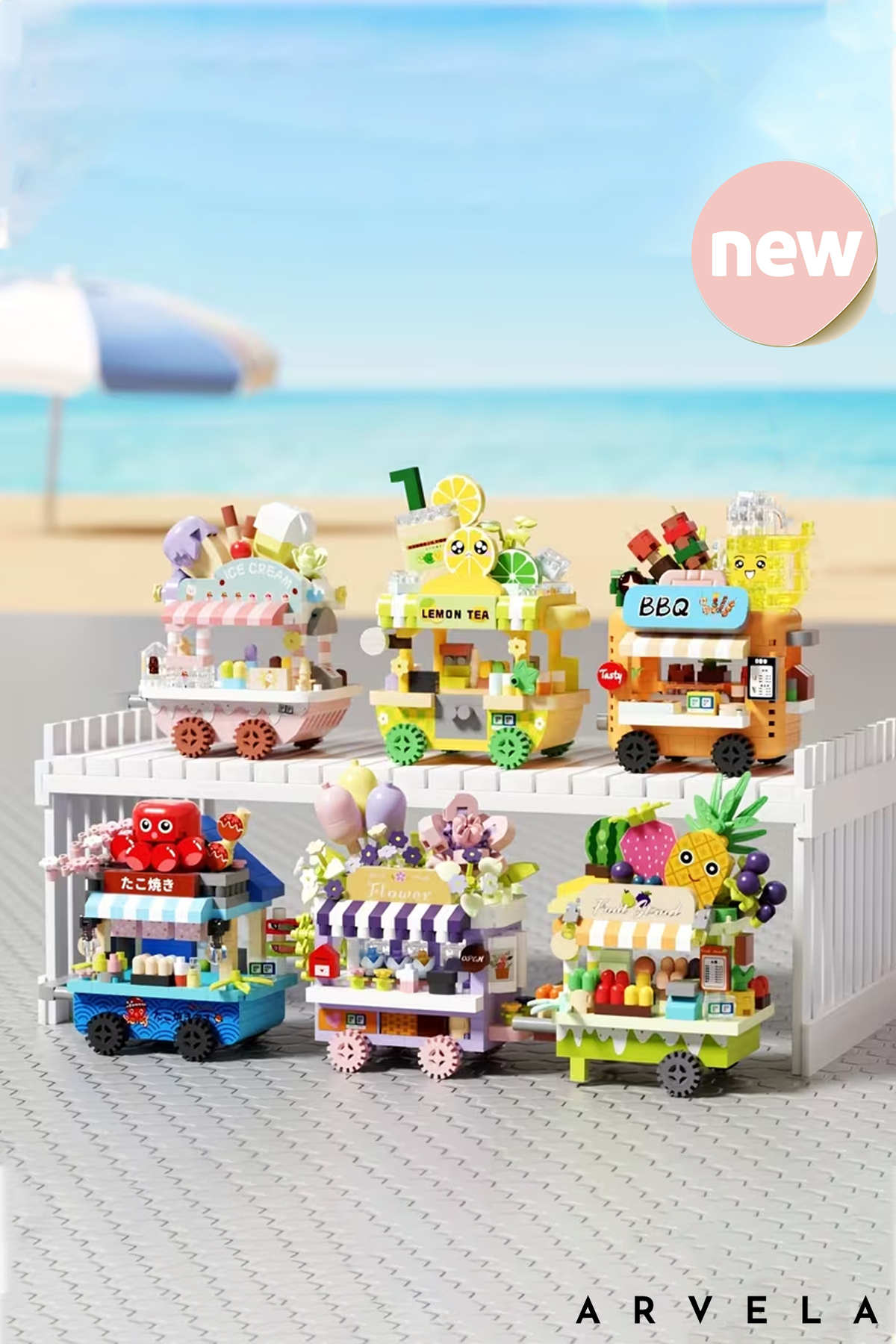 新品MARUKO❤サラヴィ－ル Arvela 342 Parça Sokak Lezzetleri BBQ Arabası Mini Blok Lego Seti