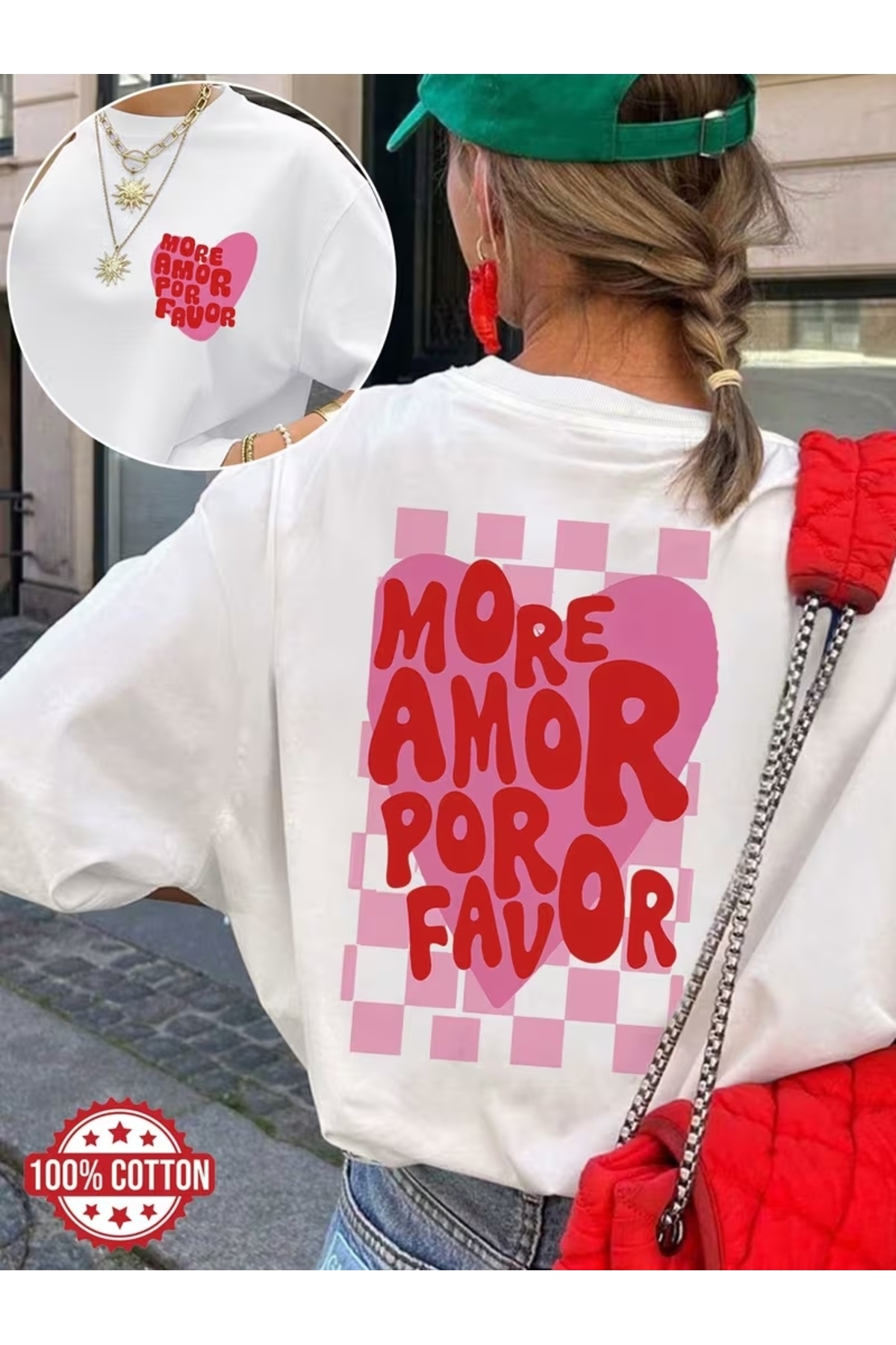 Marco Fresco Tricou oversize unisex cu mesajul „Mai multă dragoste, te rog”