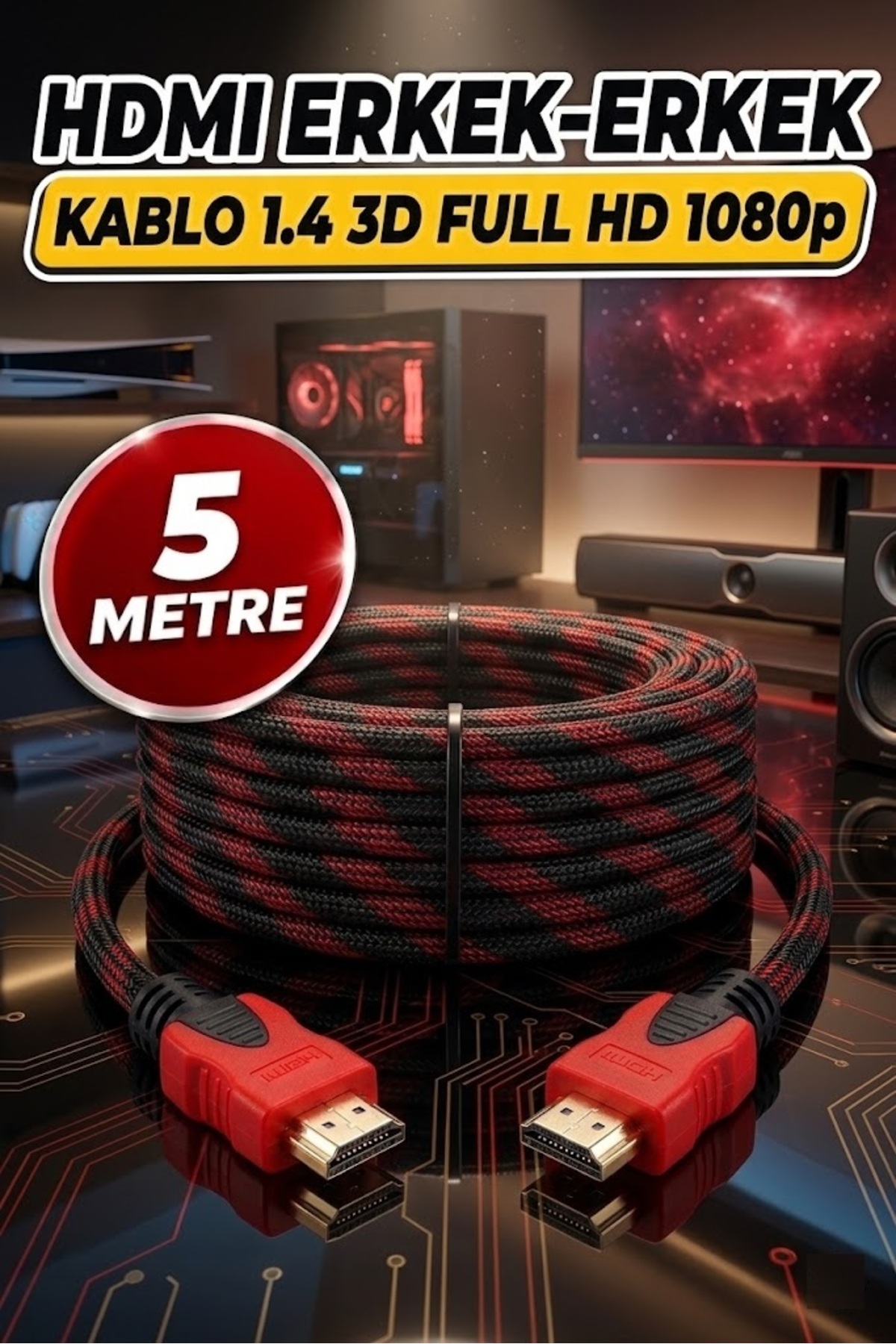5 Metre 5mt HDMI 1.4 Örgülü Kablo Sargılı HDTV HDMI Kablo 1080p Hdmı Uyumlu Hdmı Dijital Kablo Tv Bilgisayar Yüksek Hızlı 10m Hd Kablo