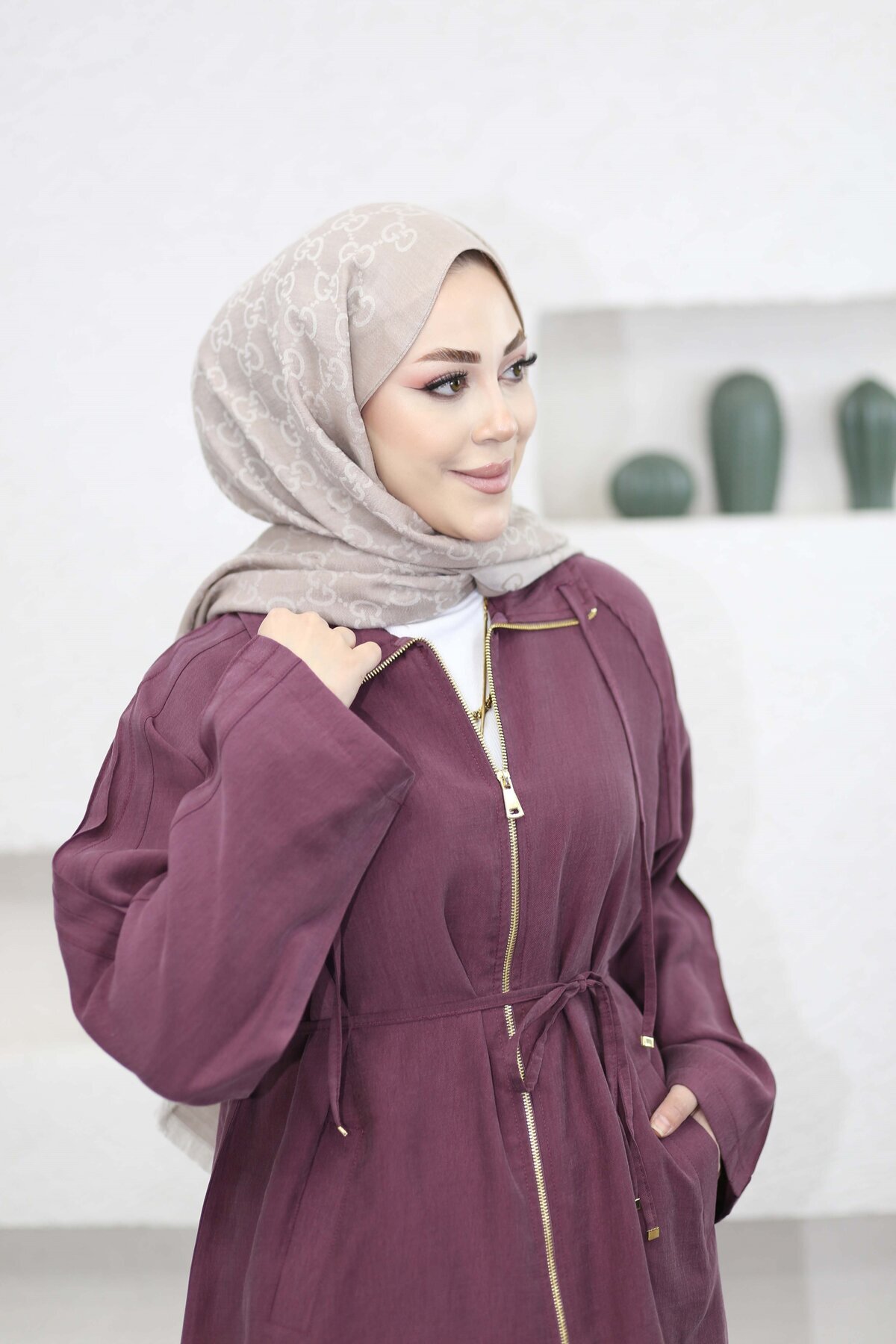 Suede Style 6451 - Rahat Fermuarlı Cepli Bel Büzgü Detaylı Uzun Tunik görsel 5