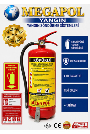 megapol 6 kg köpüklü yangın söndürme cihazı, yangın söndürme tüpü, yangın sön...