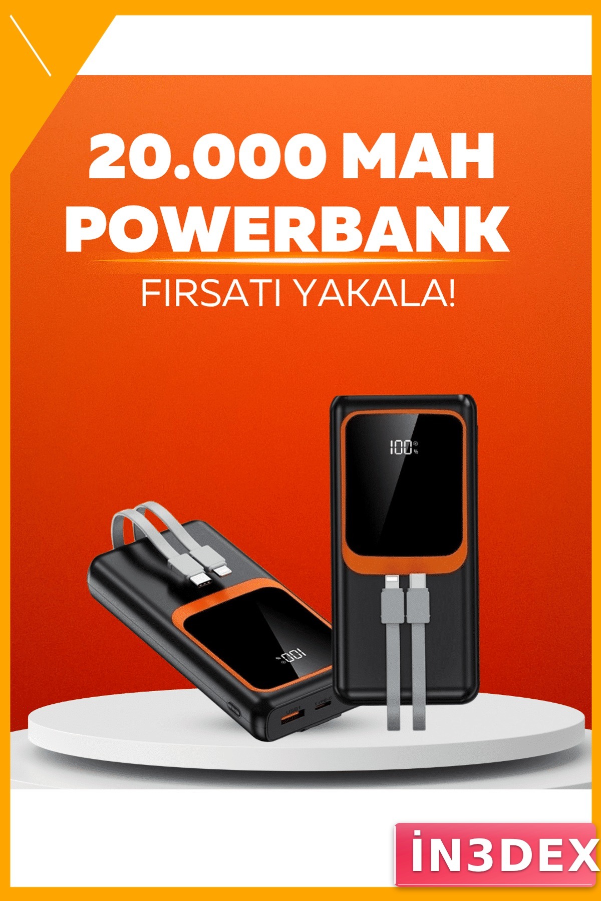 20000mAh 22.5W Hızlı Şarj Powerbank Dijital Göstergeli Çok Kablolu