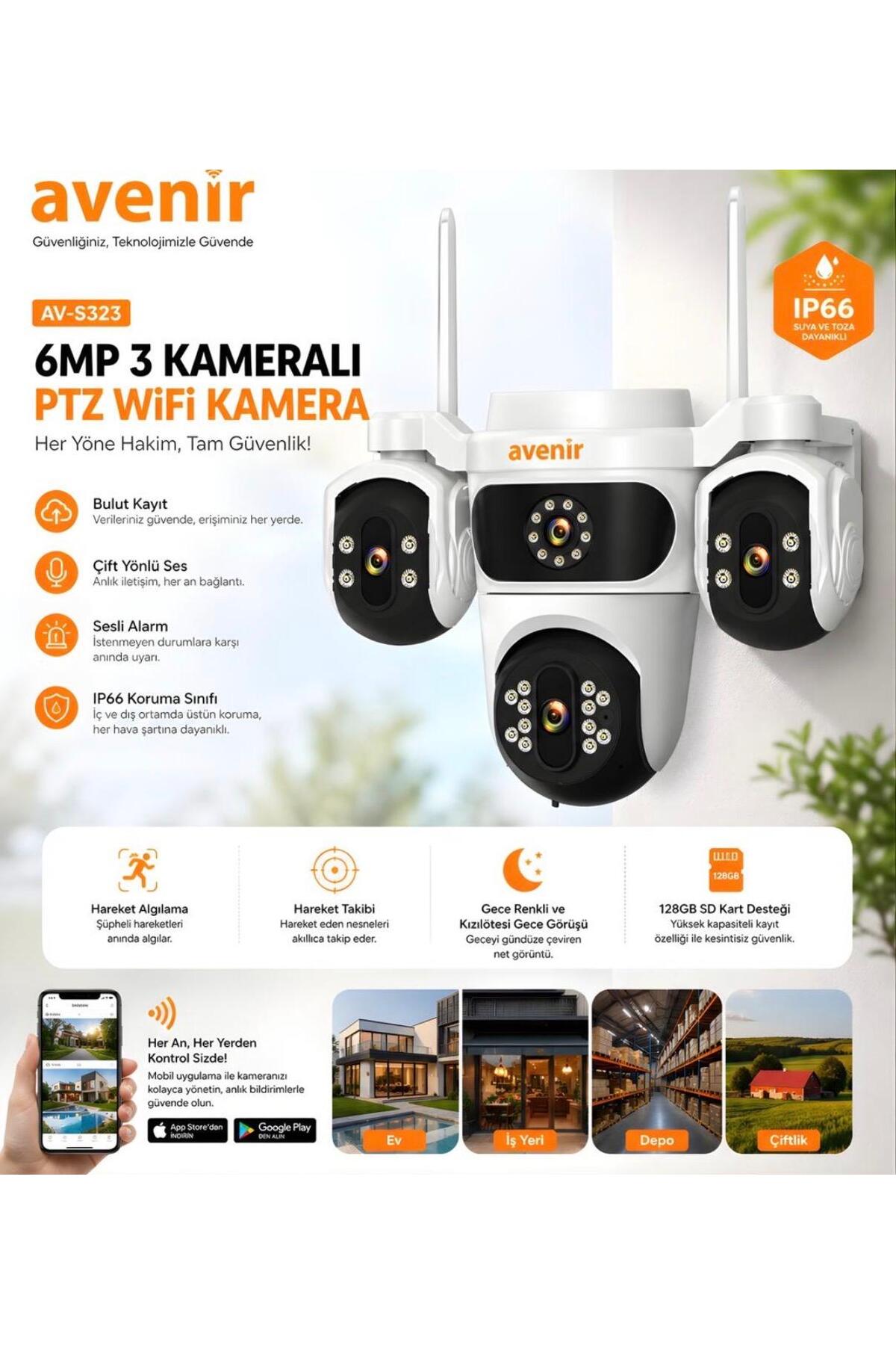 Avenir KRNTEKNO AV-S323 6MP 3 KAMERALI WİFİ KAMERA