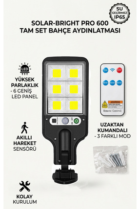 Neovista Güneş Enerjili LED Sokak Lambası 72 LED Sensörlü Uzaktan Kumandalı IP65