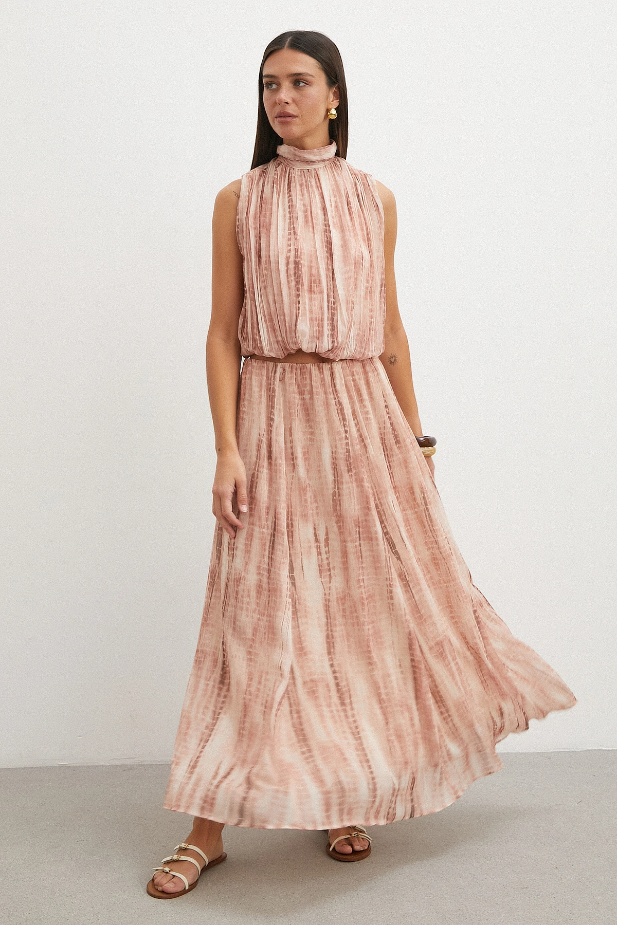 UTERPE Nude Tonlu Batik Maxi Etek görsel 2