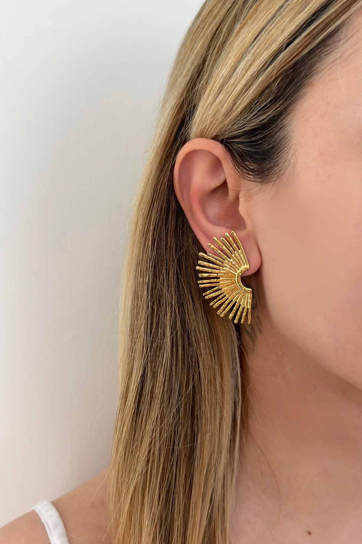 Fan Steel Gold Earrings