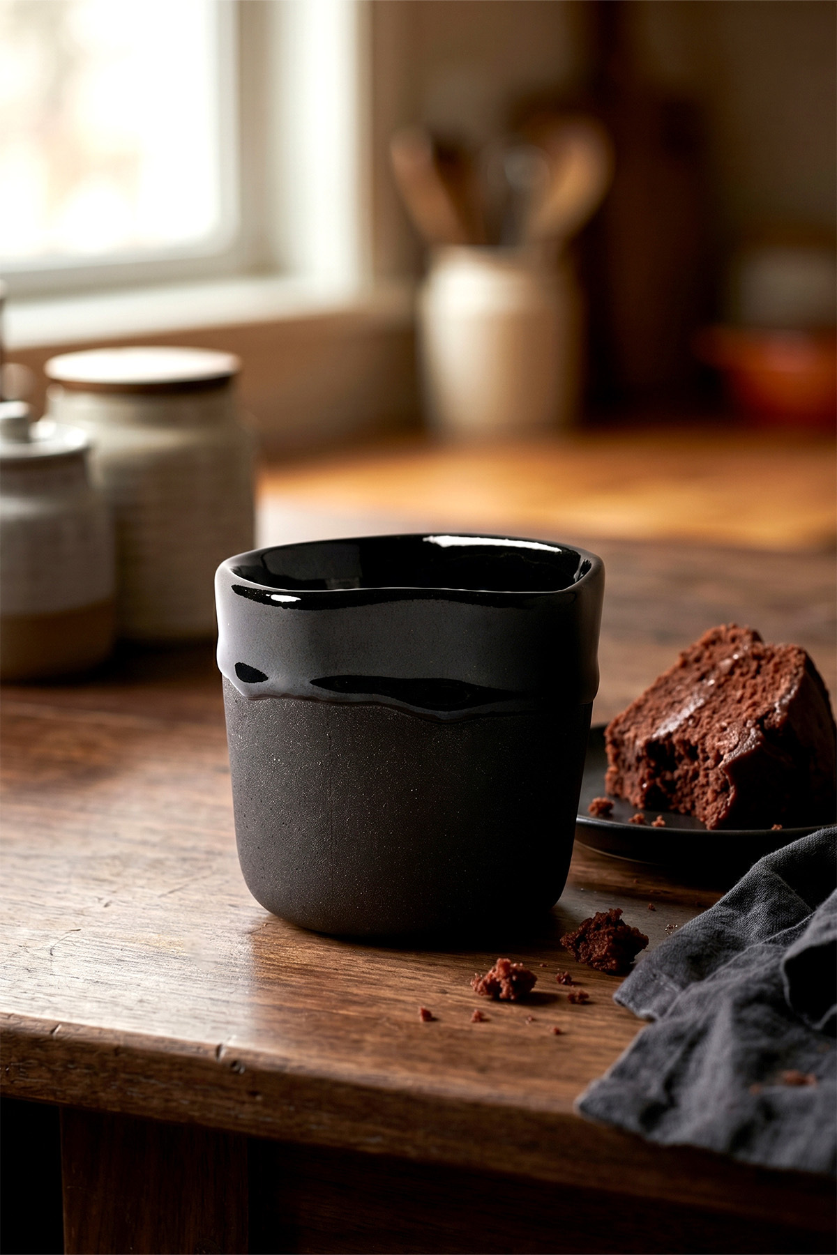Koza Home Must Siyah Mavi Stoneware Hareli El Yapımı Mug Fincan