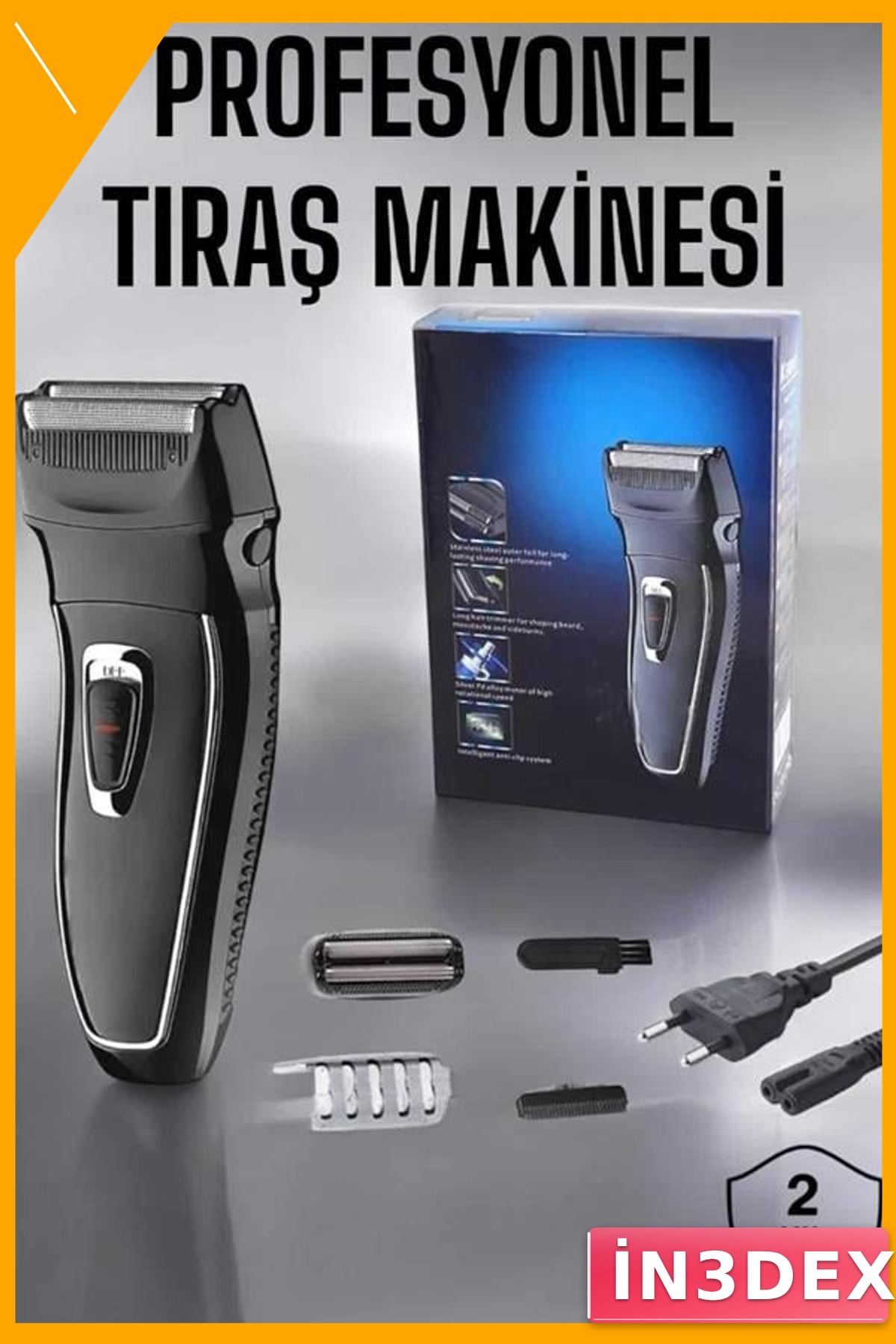 Şarjlı Tıraş Makinesi Çift Başlıklı Kablosuz Kuru Kullanım