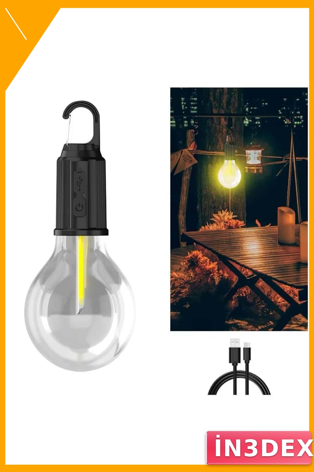 Taşınabilir Şarjlı Kamp Lambası 3 Mod LED Asma Kancalı