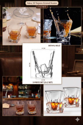 Derinify 2 Adet Premium Kristal Kesim 300 ml Bardak