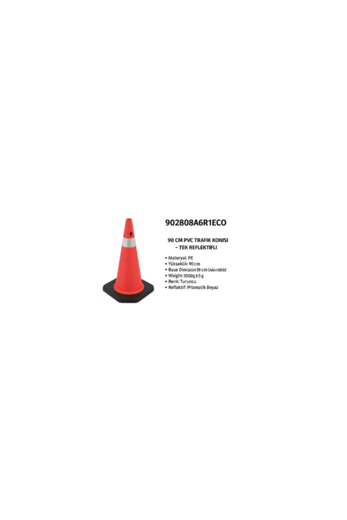 Pe Trafik Konisi | Pvc Ağırlıklı – Tek Reflektifli – 90 cm
