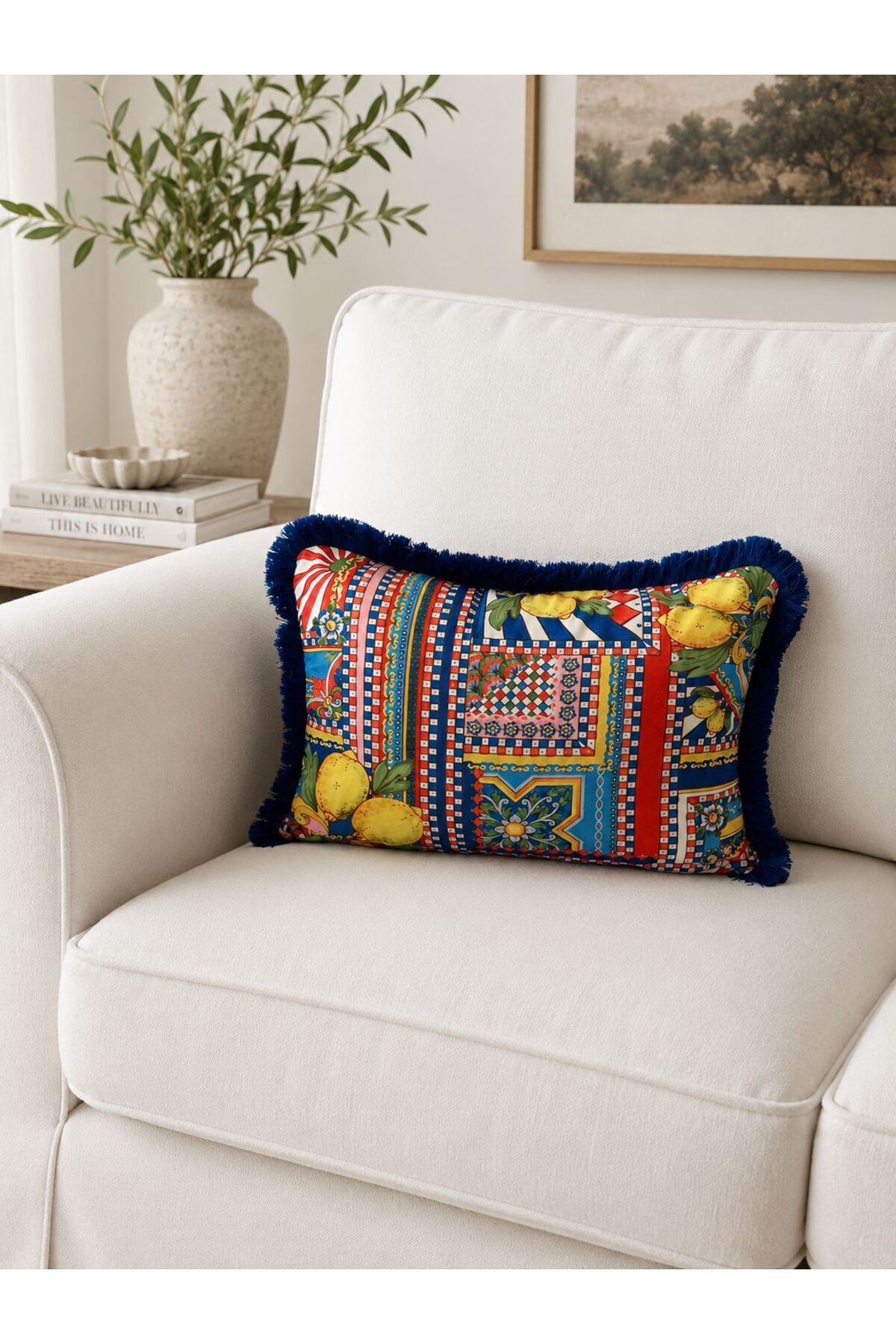 MİLANO Series , Fringed Pillowcase Double-Sided Printed 30X50 CM