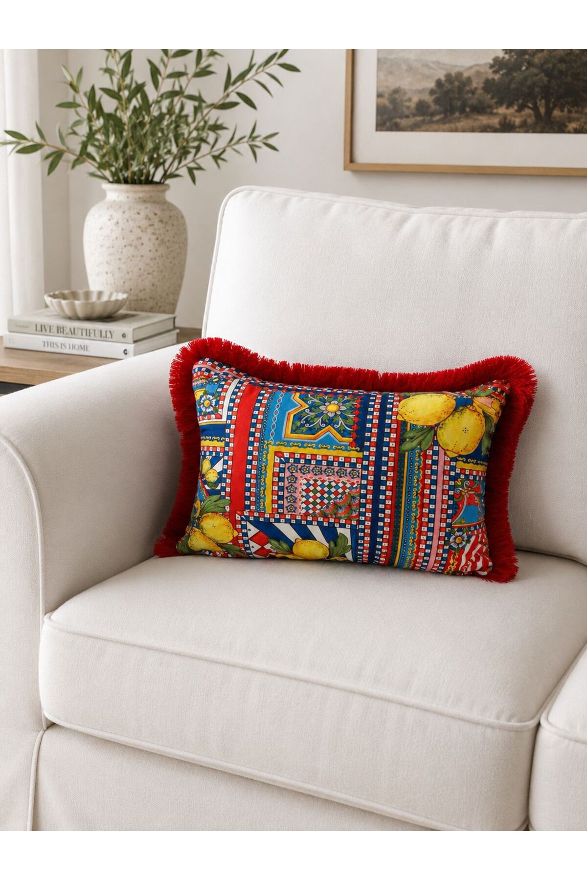 MİLANO Series , Fringed Pillowcase Double-Sided Printed 30X50 CM