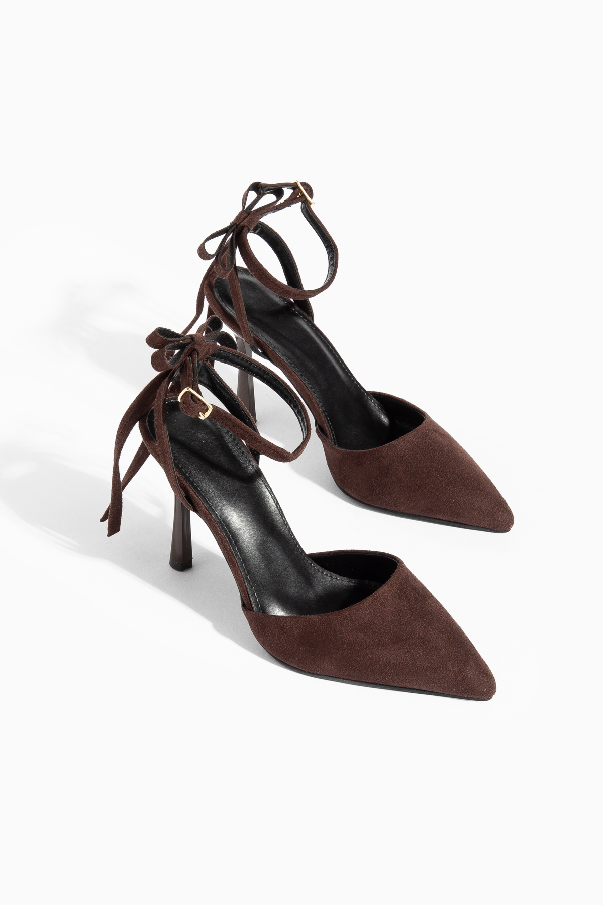 Bitter Brown Suede Back Bow Detailed Ankle Tie Women's High Heels