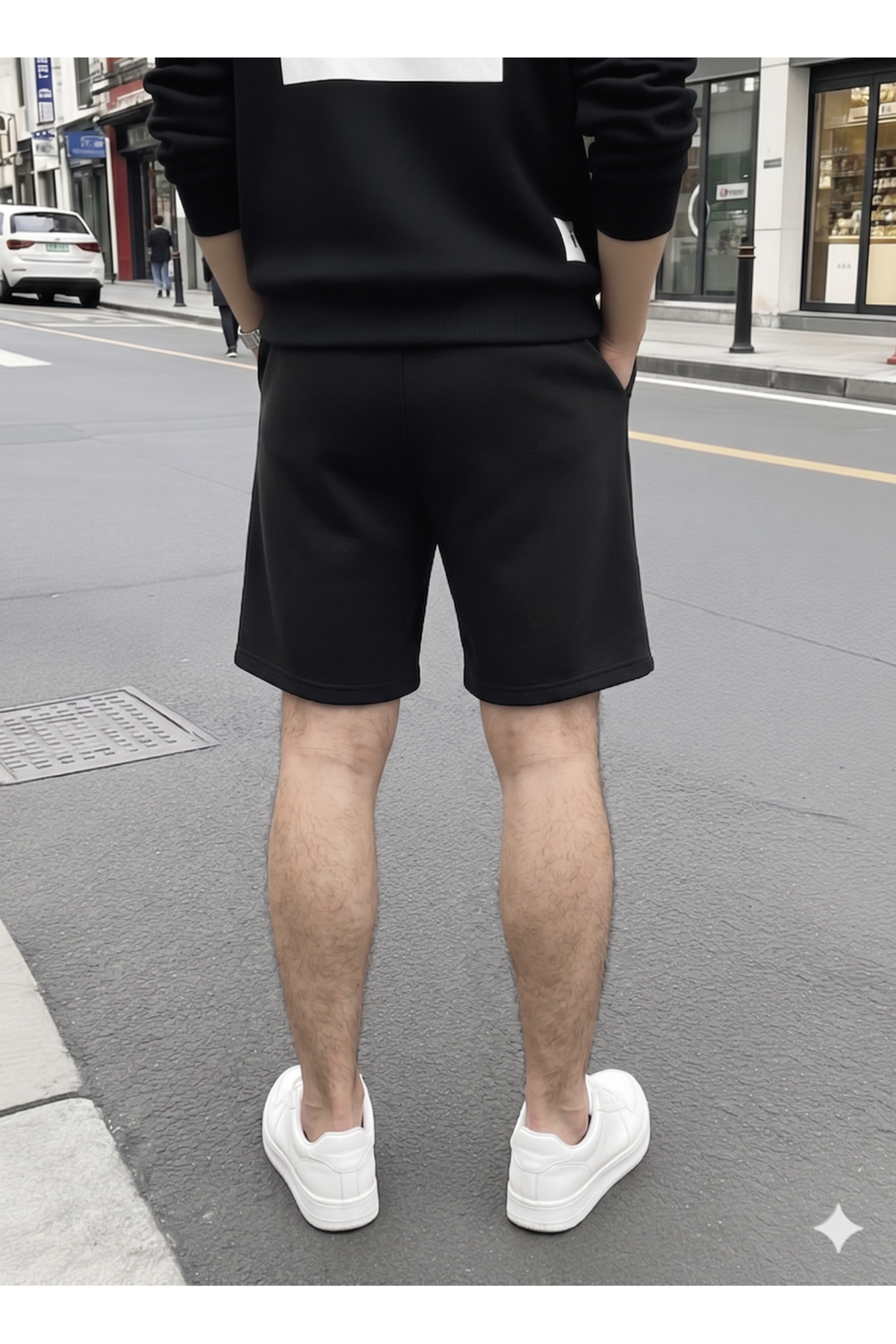 yx yustex sport 2'li Şort Erkek (Siyah-Gri) Basic Yazlık Şort Seti - Diz Üstü Rahat Kalıp 2'li Ekonomik Paket görsel 6