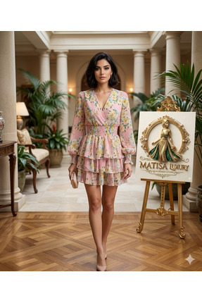 Matisa Luxury Pinterest Bebek Yaka Fırfırlı Şifon Mini Elbise