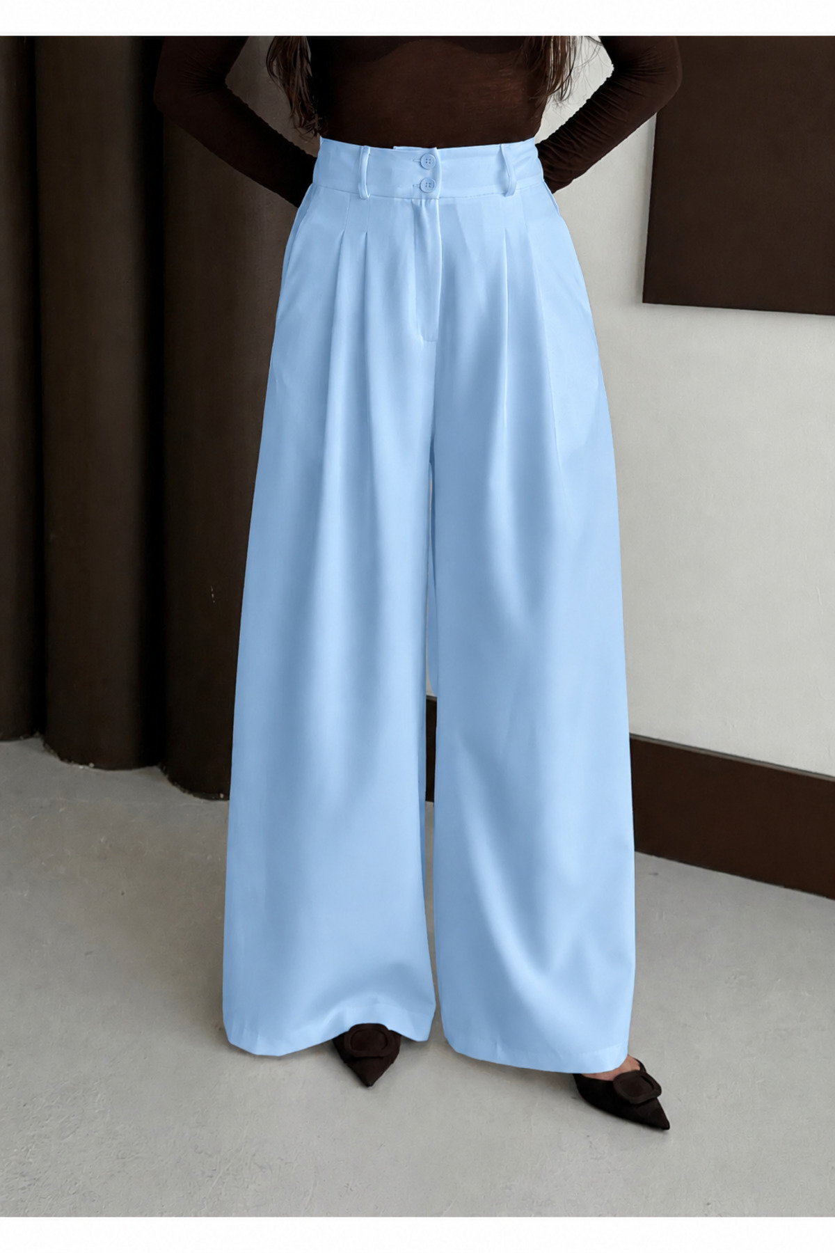 Wide Leg Double Pleated Palazzo Pants
