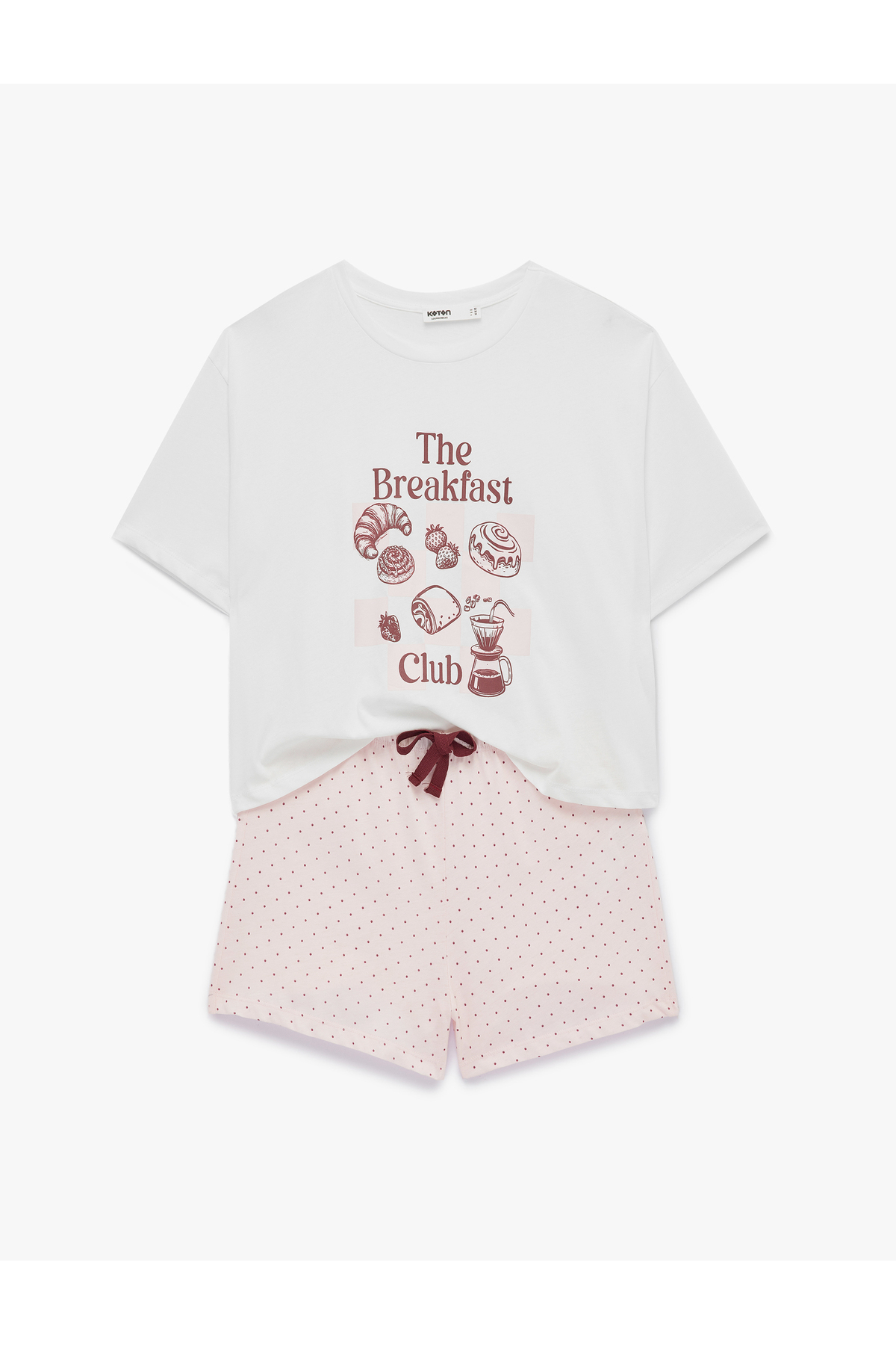 Koton Pamuklu Bisiklet Yaka Kısa Kollu Rahat Kesim Baskılı Pijama Takımı görsel 4