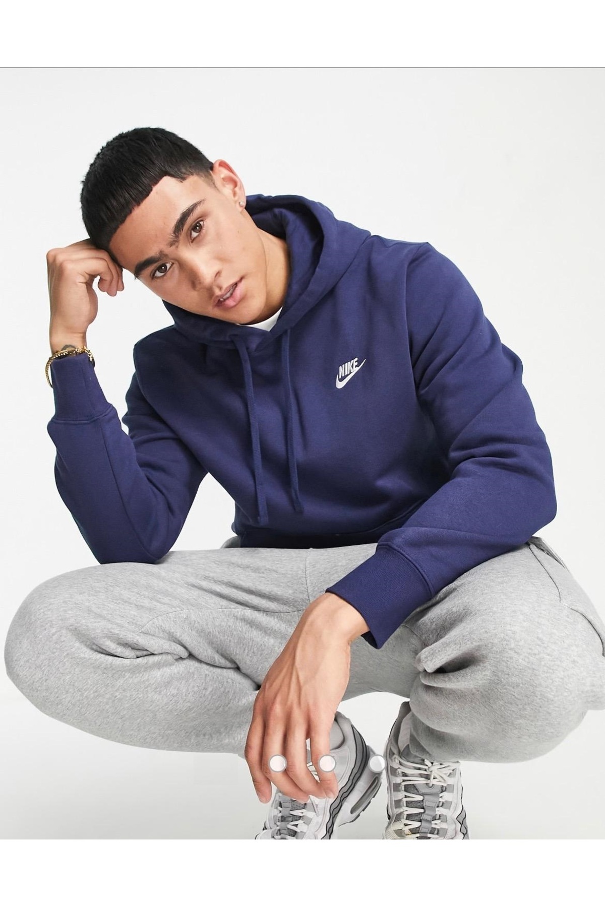 Nike Sportwear Club Şardonlu Kapüşonlu Günlük Stil Lacivert Sweatshirt