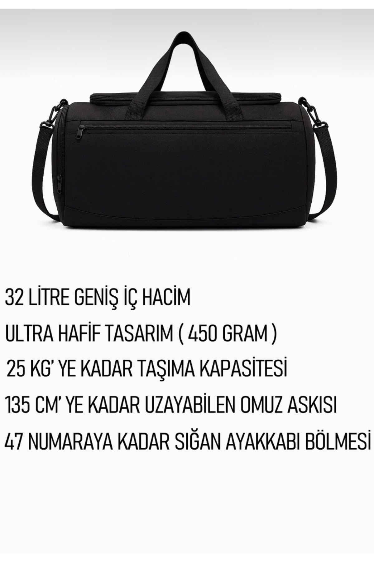 shop Siyah Önü Cepli Ayakkabı Bölmeli Geniş Bavul Seyahat Fitness El Ve Omuz Çantası(İMPERTEXS KUMAŞ) ŞİMDİ DAHA GENİŞ AYAKKABI BÖLMESİ İLE SİZLERLE! görsel 2