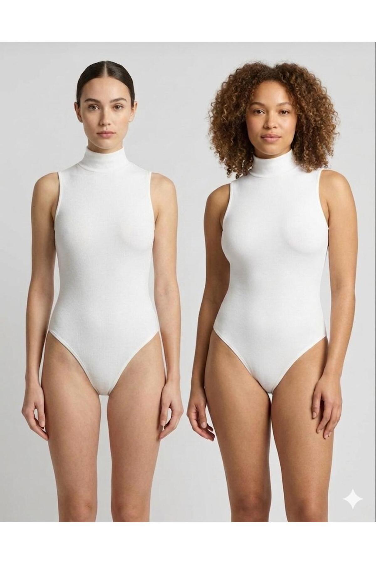 Women's White Cotton Lycra Combed Cotton Sleeveless 2-Piece Snap Fastener Bodysuit